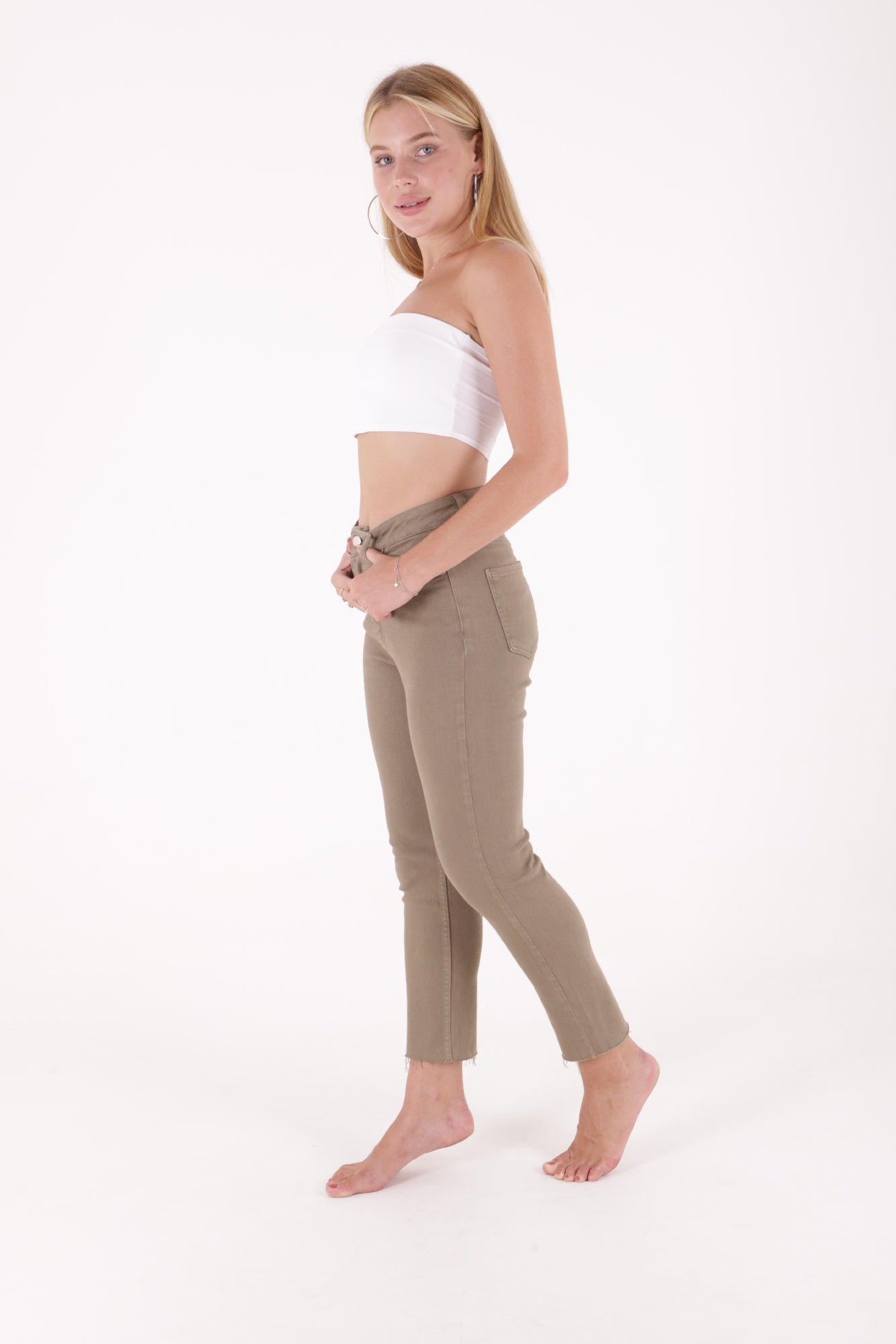 Dikişsiz Paça Mom Fit Kot Pantolon - Yeşil - (26-31) - 4