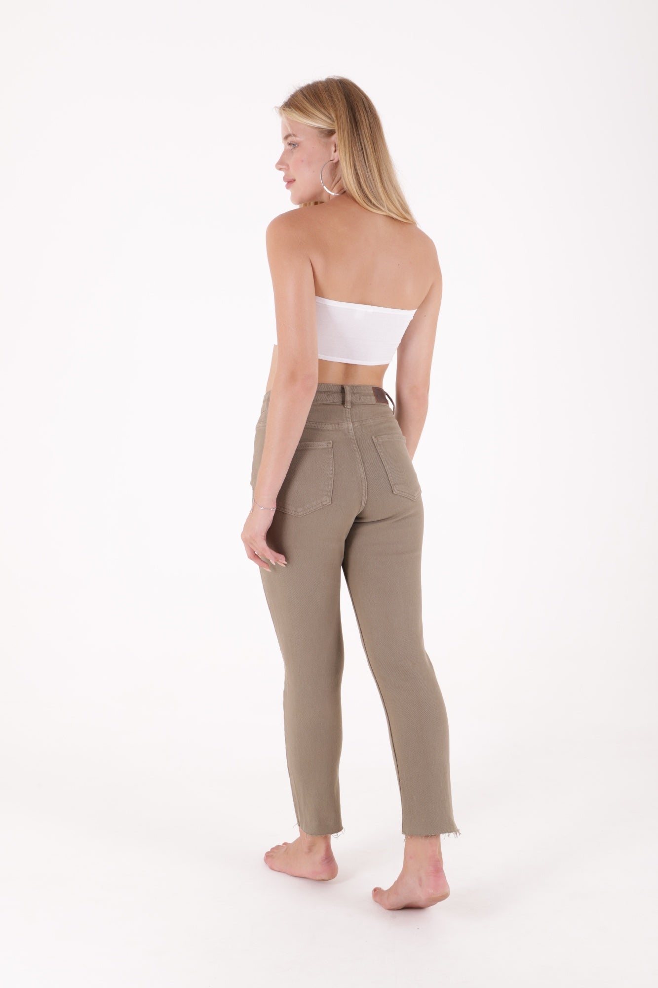 Dikişsiz Paça Mom Fit Kot Pantolon - Yeşil - (26-31) - 5
