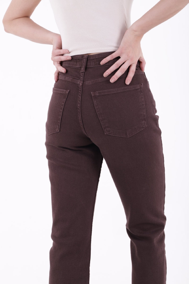 Dikişsiz Paça Mom Fit Kot Pantolon - Kahverengi - (26-29) - 5