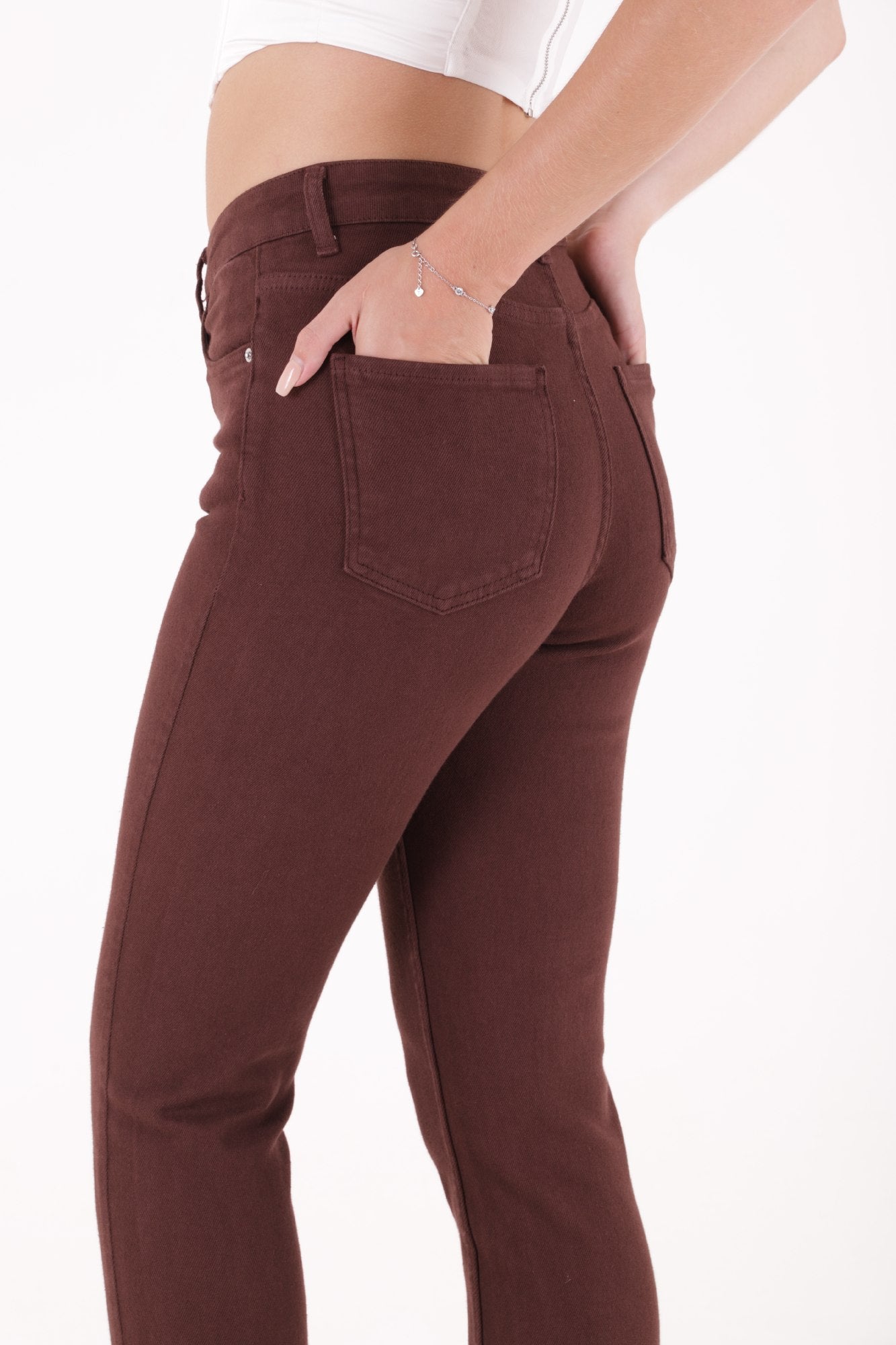 Dikişsiz Paça Mom Fit Kot Pantolon - Kahverengi - (28-33) - 5