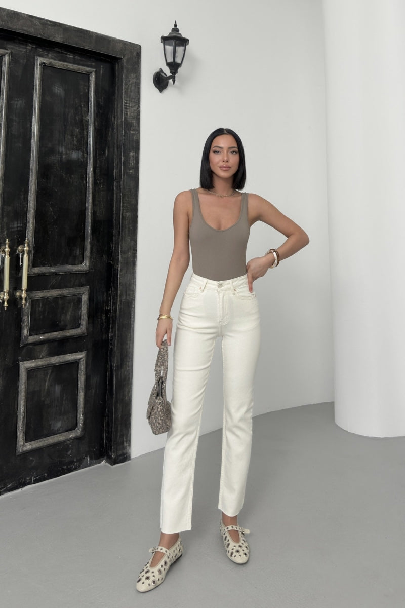 Dikişsiz Paça Mom Fit Kot Pantolon - Naturel - (28-33) - 6