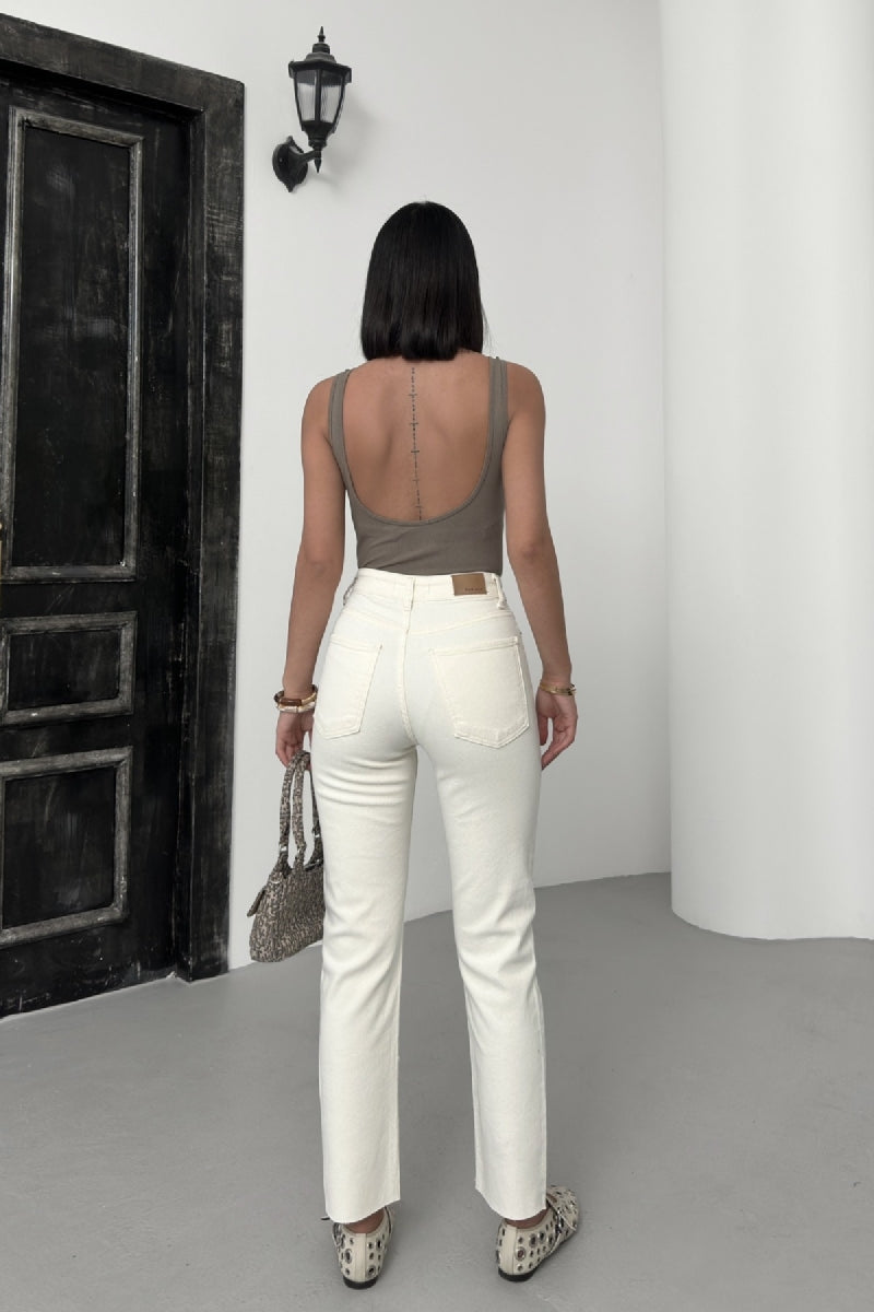 Dikişsiz Paça Mom Fit Kot Pantolon - Naturel - (32-36) - 4