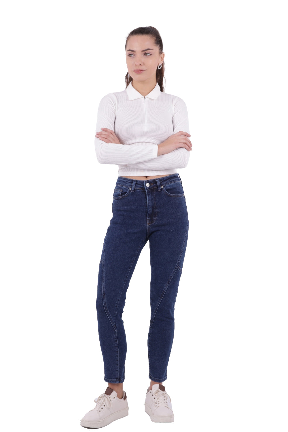 Parçalı Mom Pantolon - Düz Koyu Rins - (26-31) - 2