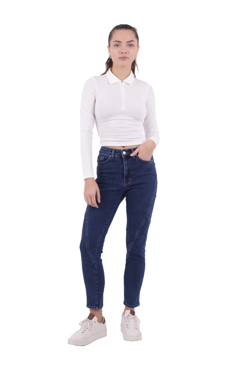 Parçalı Mom Pantolon - Düz Koyu Rins - (26-31) - 5