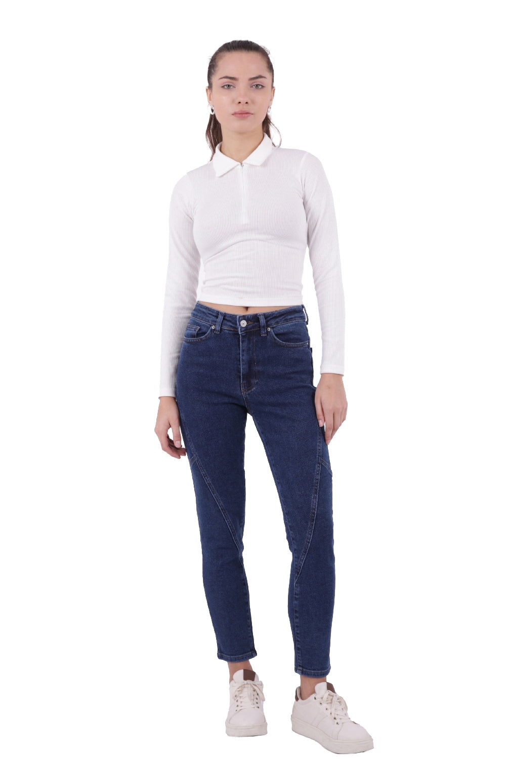 Parçalı Mom Pantolon Düz Koyu Rins