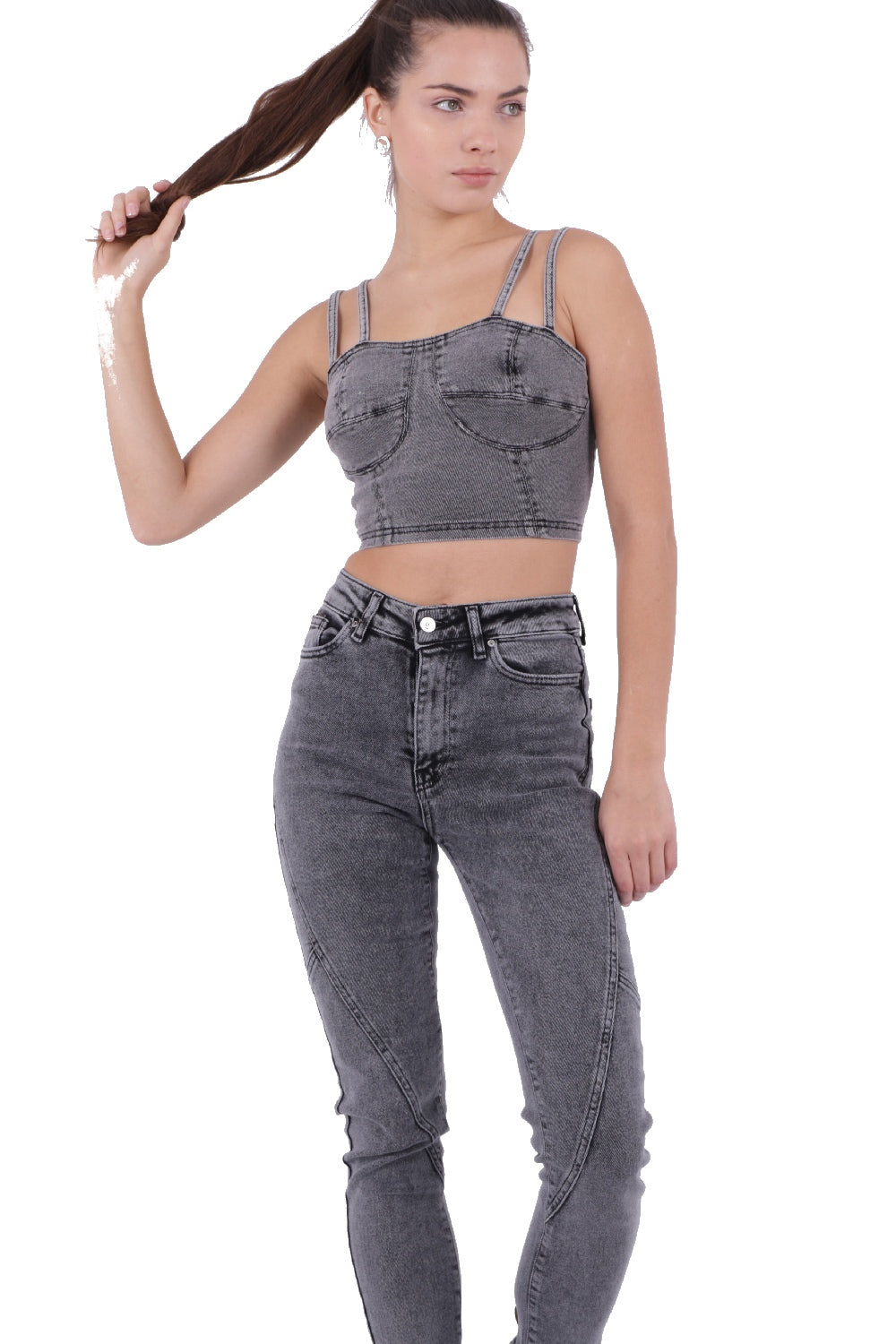 Parçalı Mom Pantolon - Gri Kar Yıkama - (26-31) - 5