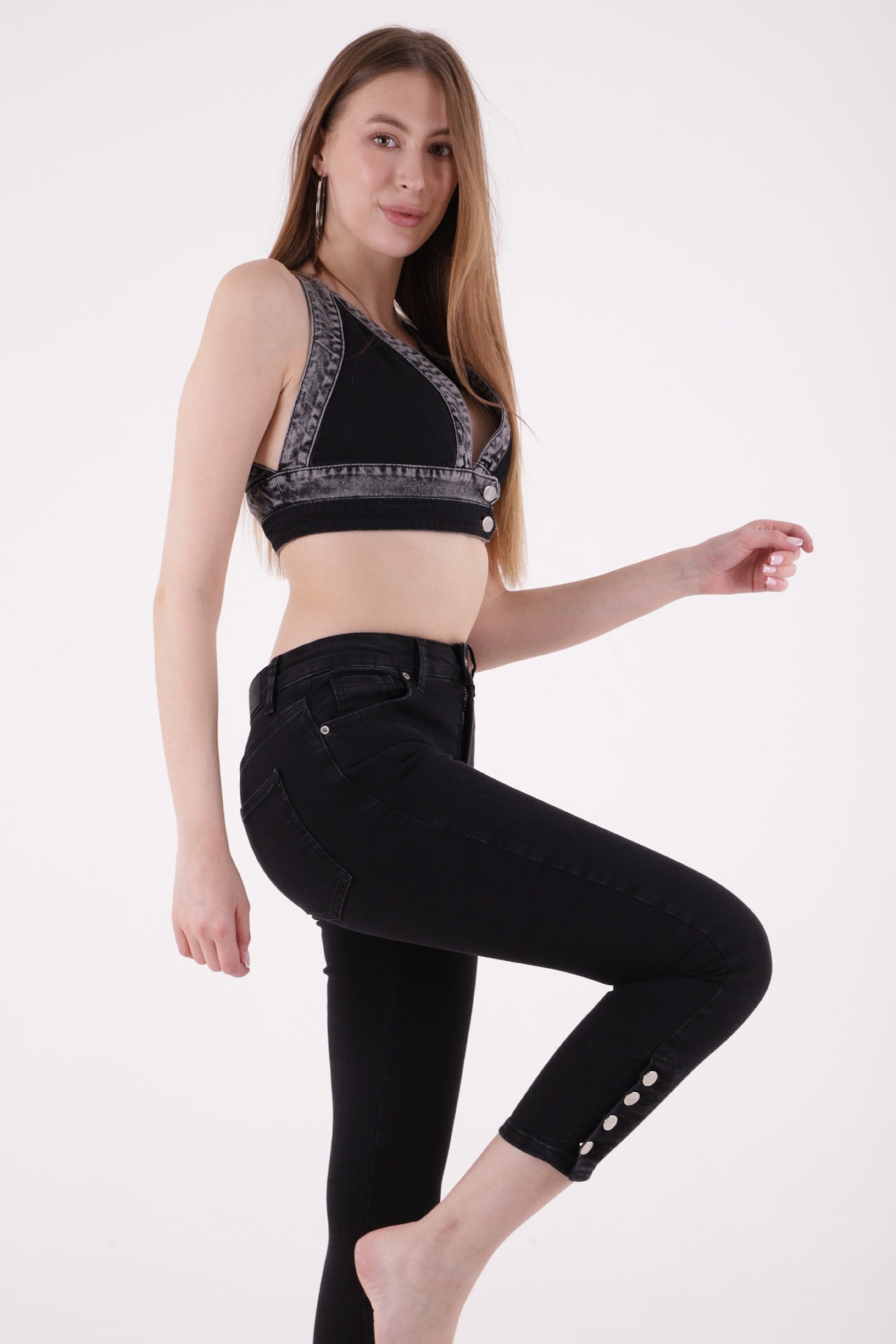 Paçası Dört Düğmeli Kot Pantolon - Düz Antrasit - (26-31) - 4