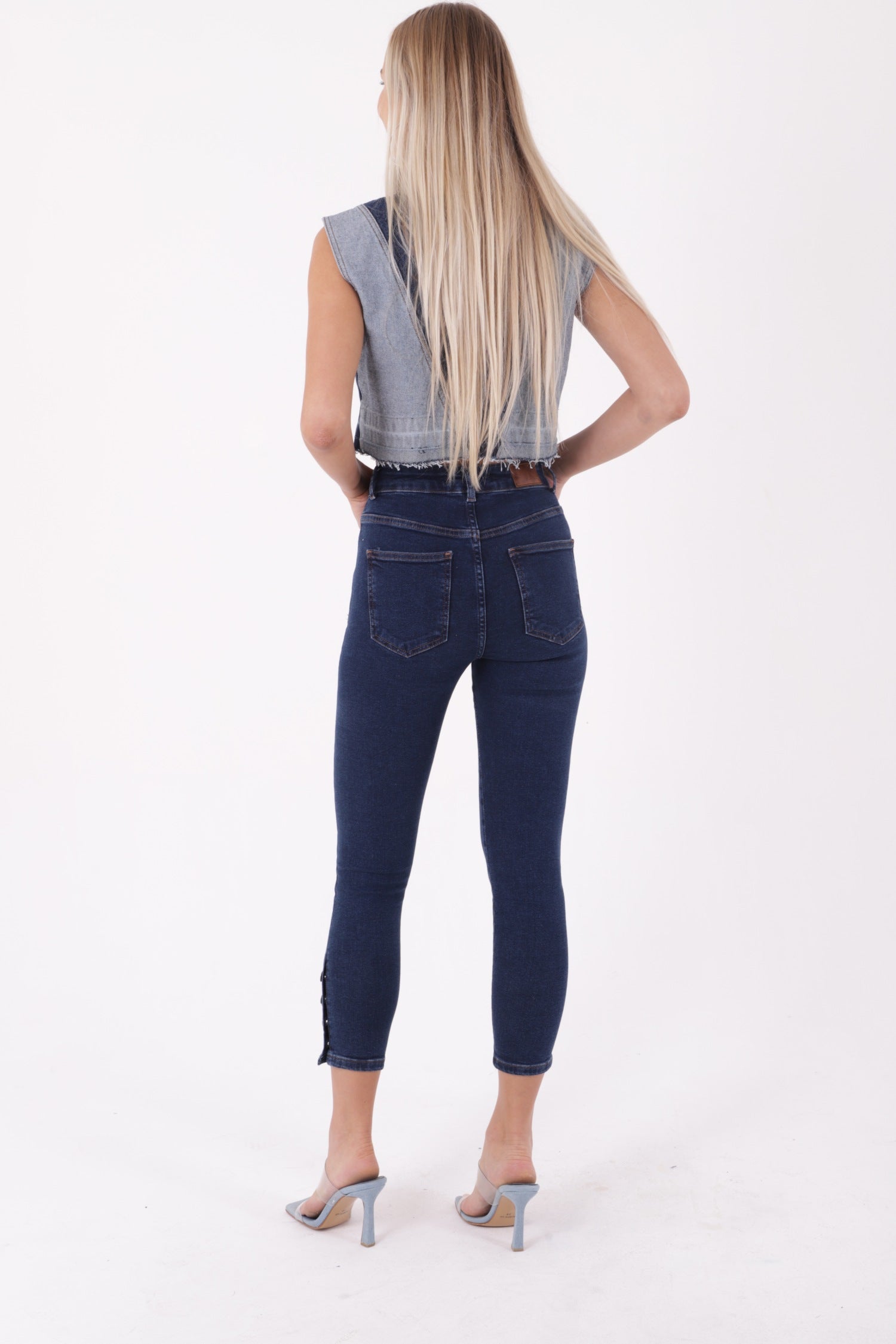 Paçası Dört Düğmeli Kot Pantolon - Düz Koyu Rins - (28-33) - 3