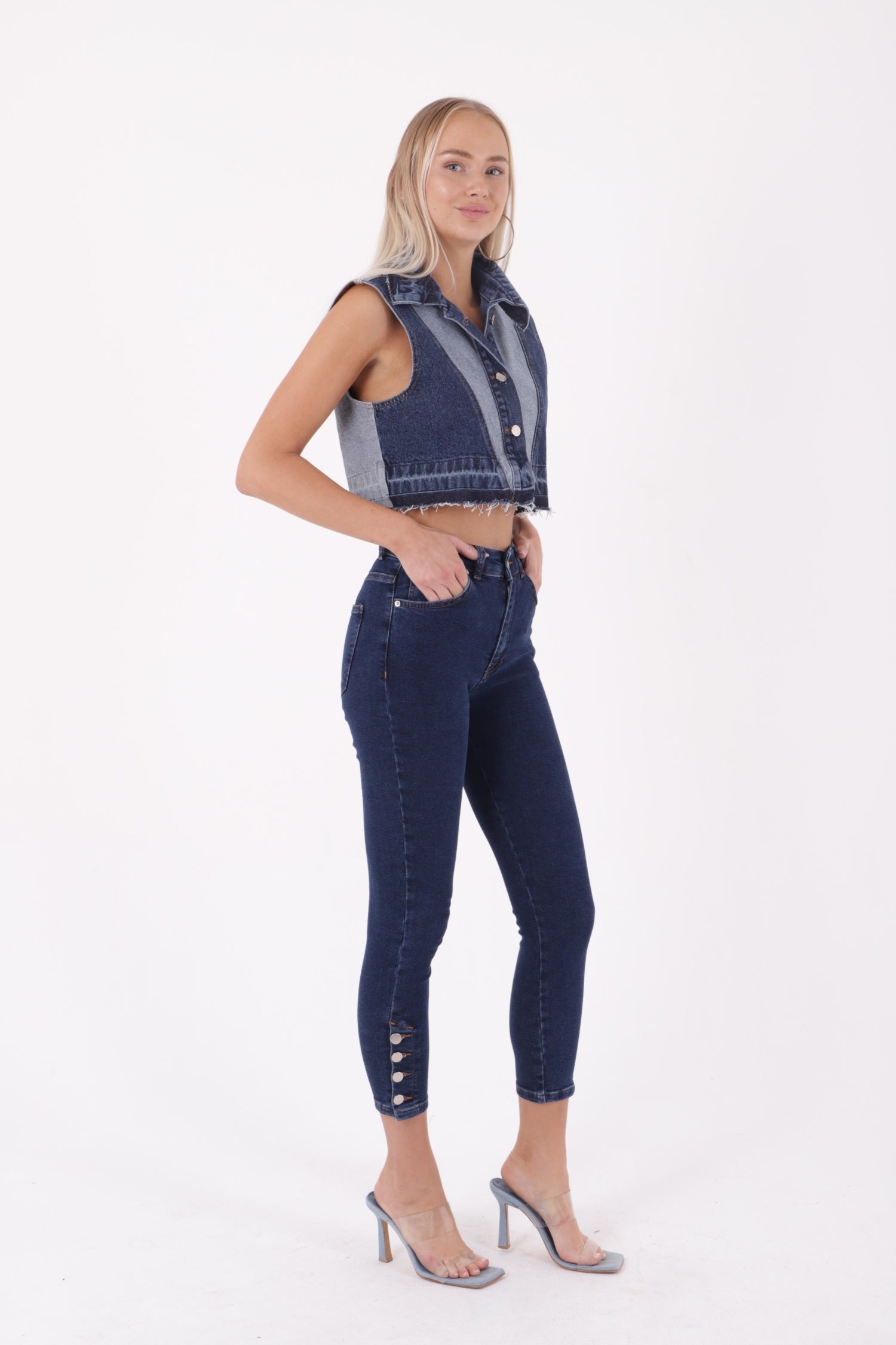 Paçası Dört Düğmeli Kot Pantolon - Düz Koyu Rins - (28-33) - 4