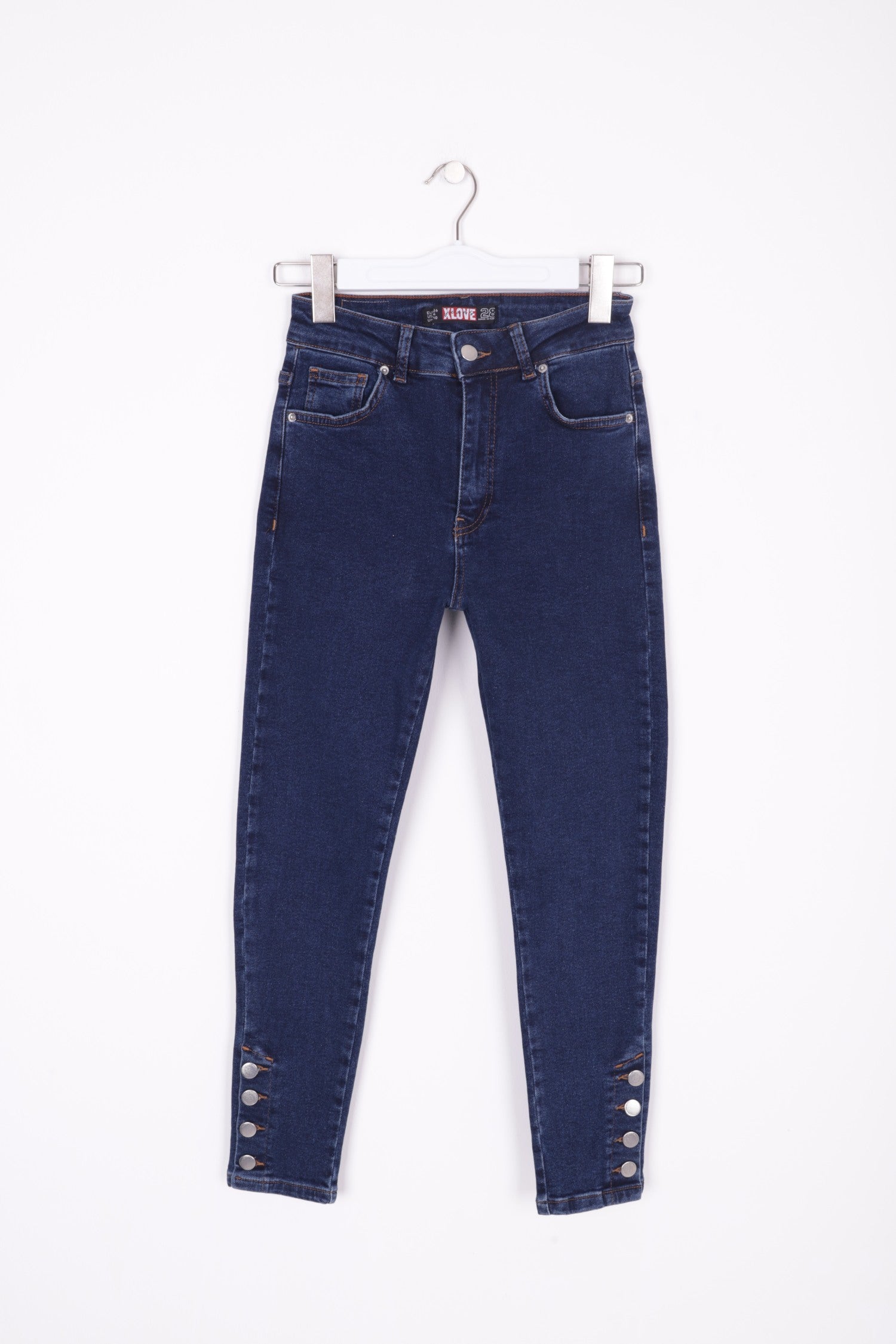 Paçası Dört Düğmeli Kot Pantolon - Düz Koyu Rins - (28-33) - 6