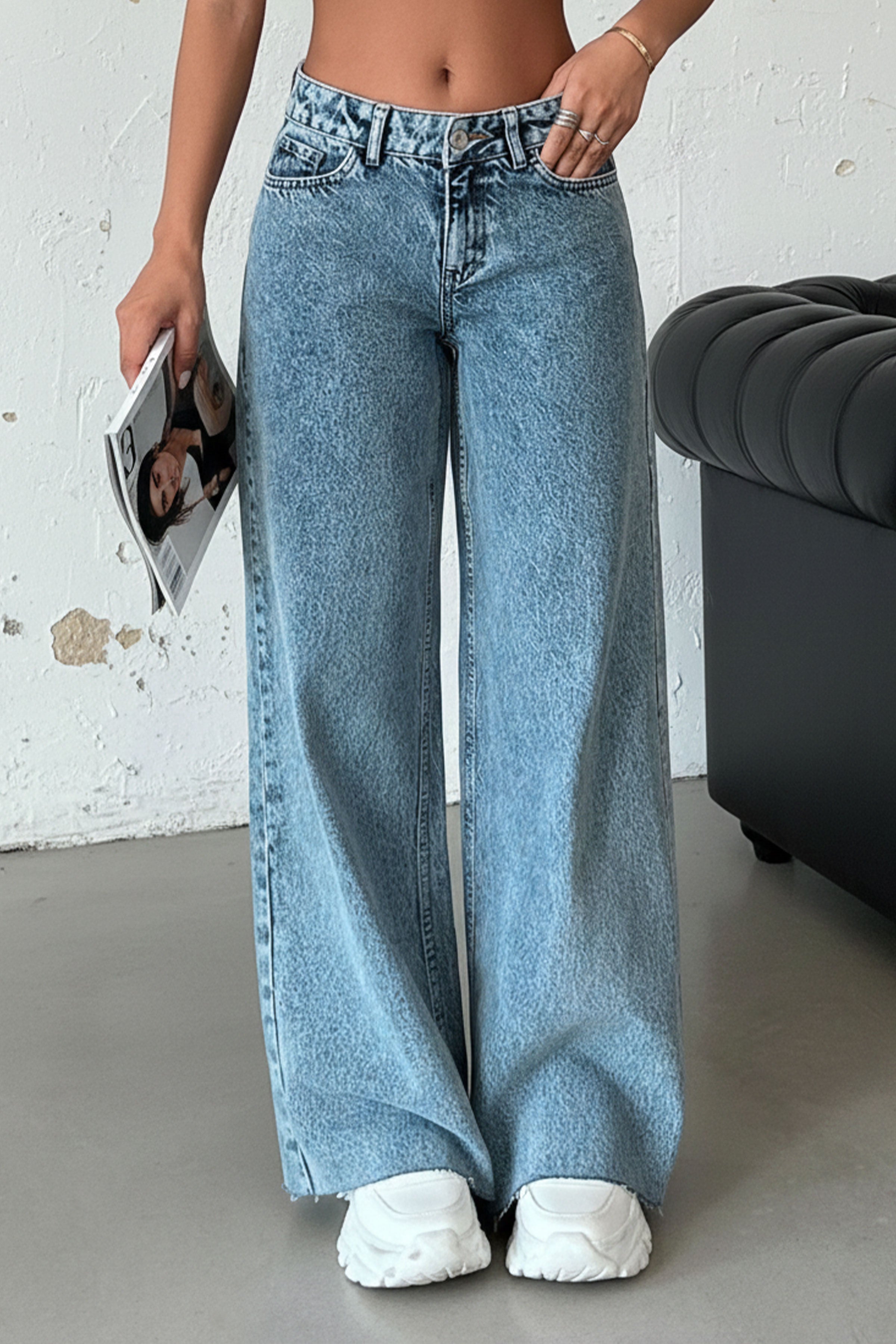 Yıkamalı Bol Paça Kadın Toptan Jean
