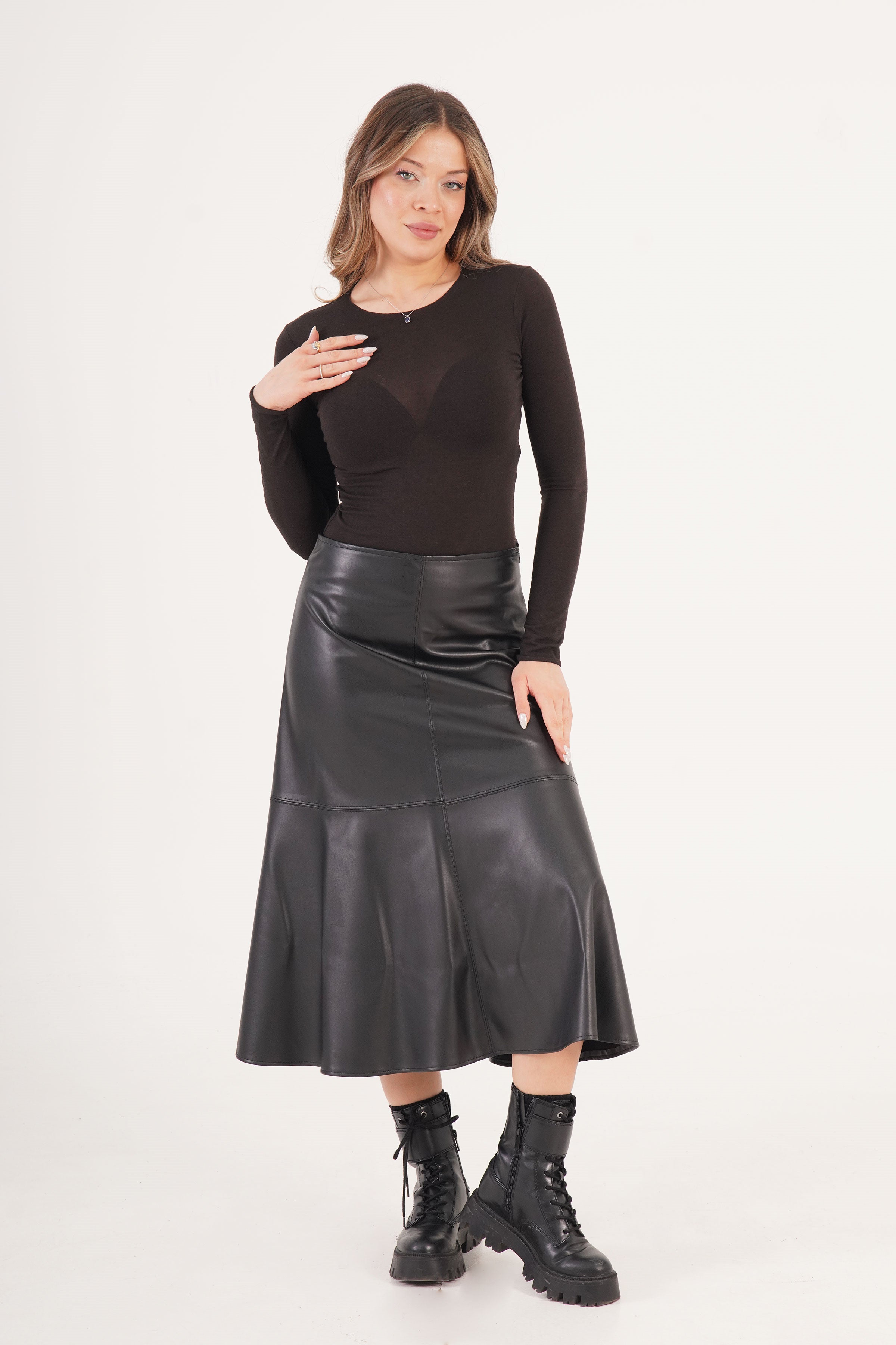 Dikiş Detaylı Basic Toptan Siyah Etek