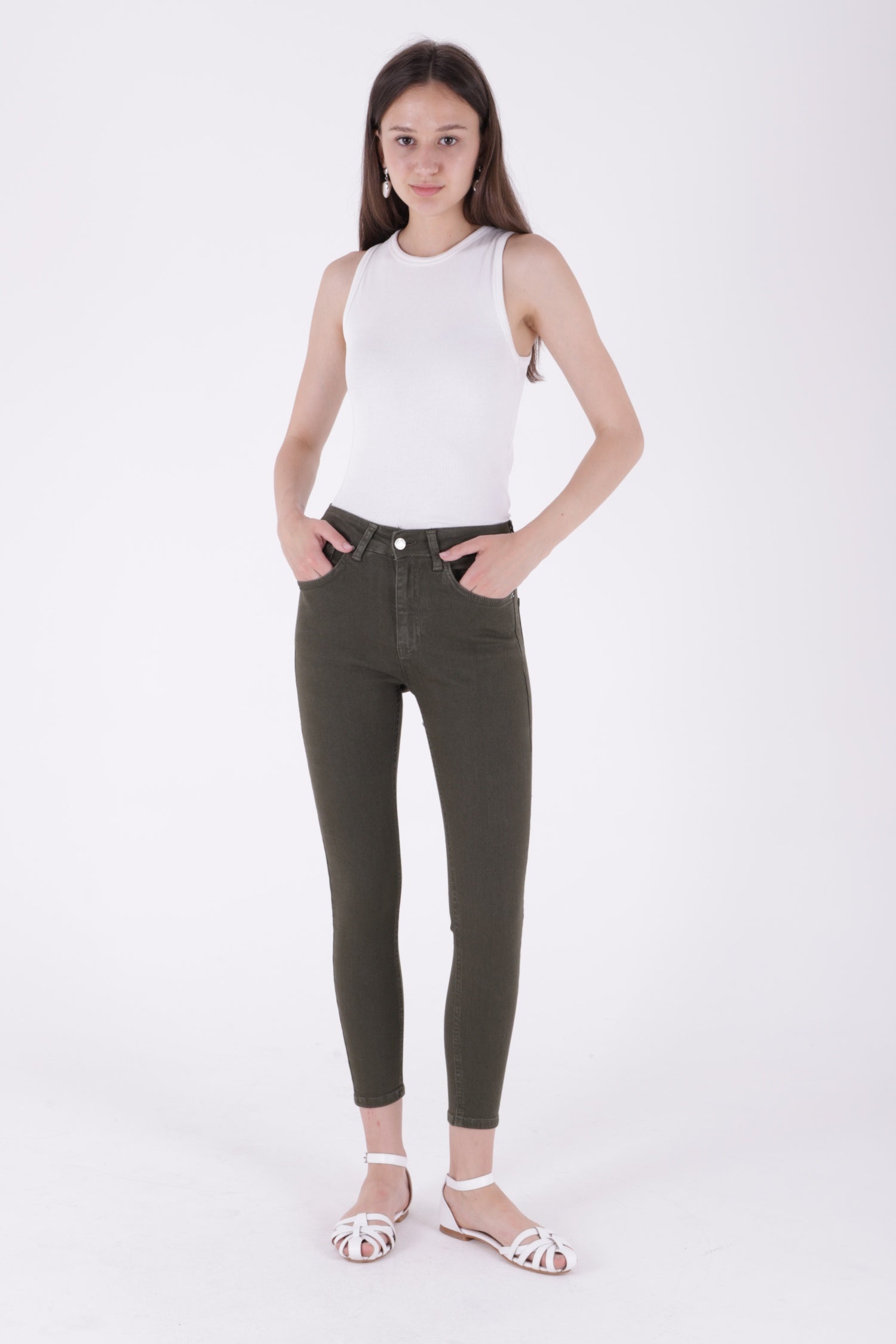 Skinny Kot Pantolon - Haki - (26-31) - 2