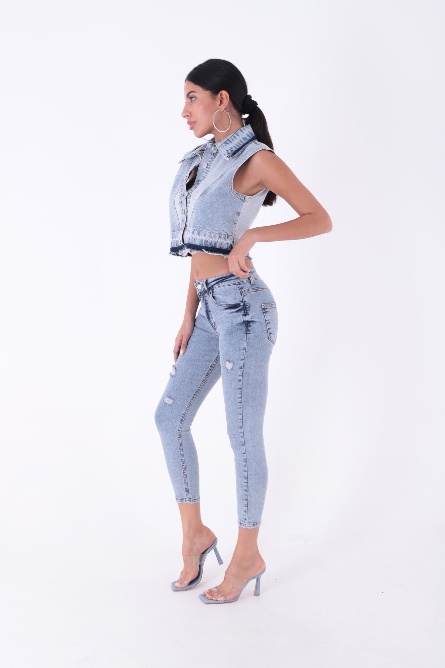 Skinny Kot Pantolon - Kar Yıkama Açık Mavi - (26-31) - 4