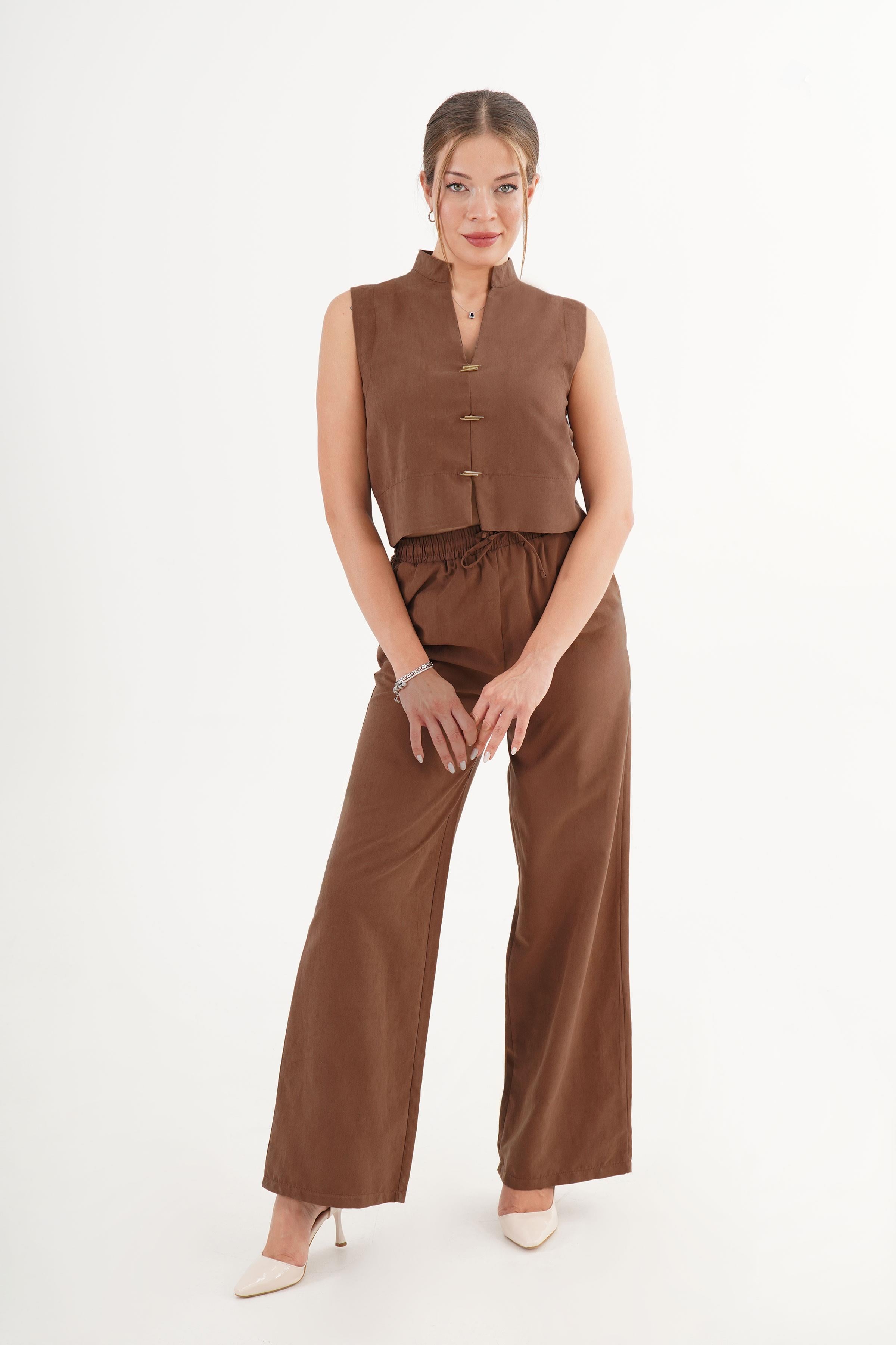 Kolsuz Yelek Bol Pantolon Süet Taba Toptan Takım Gri S