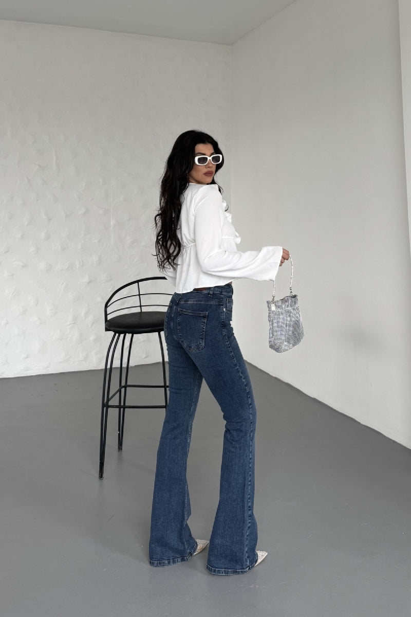 İspanyol Skinny Kot Pantolon - Koyu Mavi Kot - (30-36) - 4