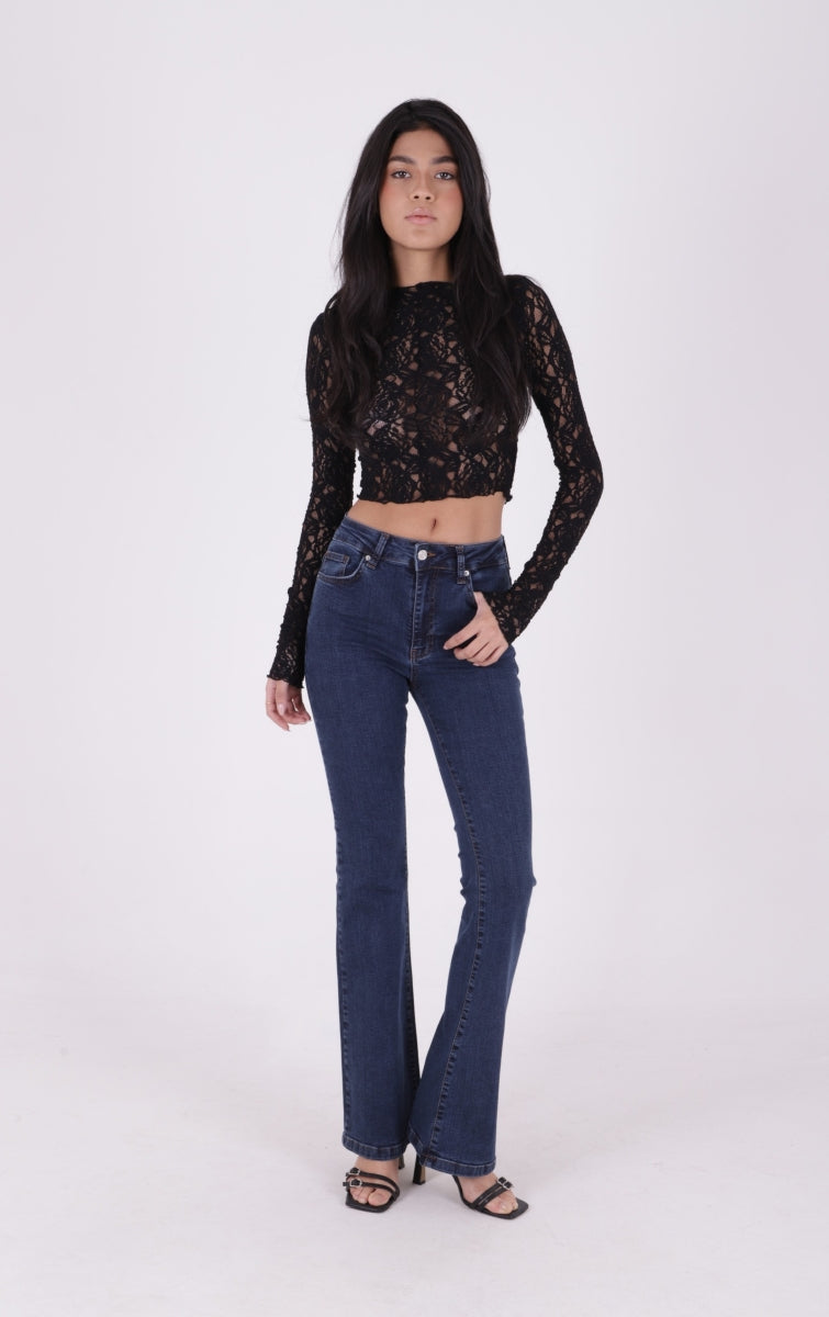 İspanyol Skinny Kot Pantolon Düz Koyu Rins