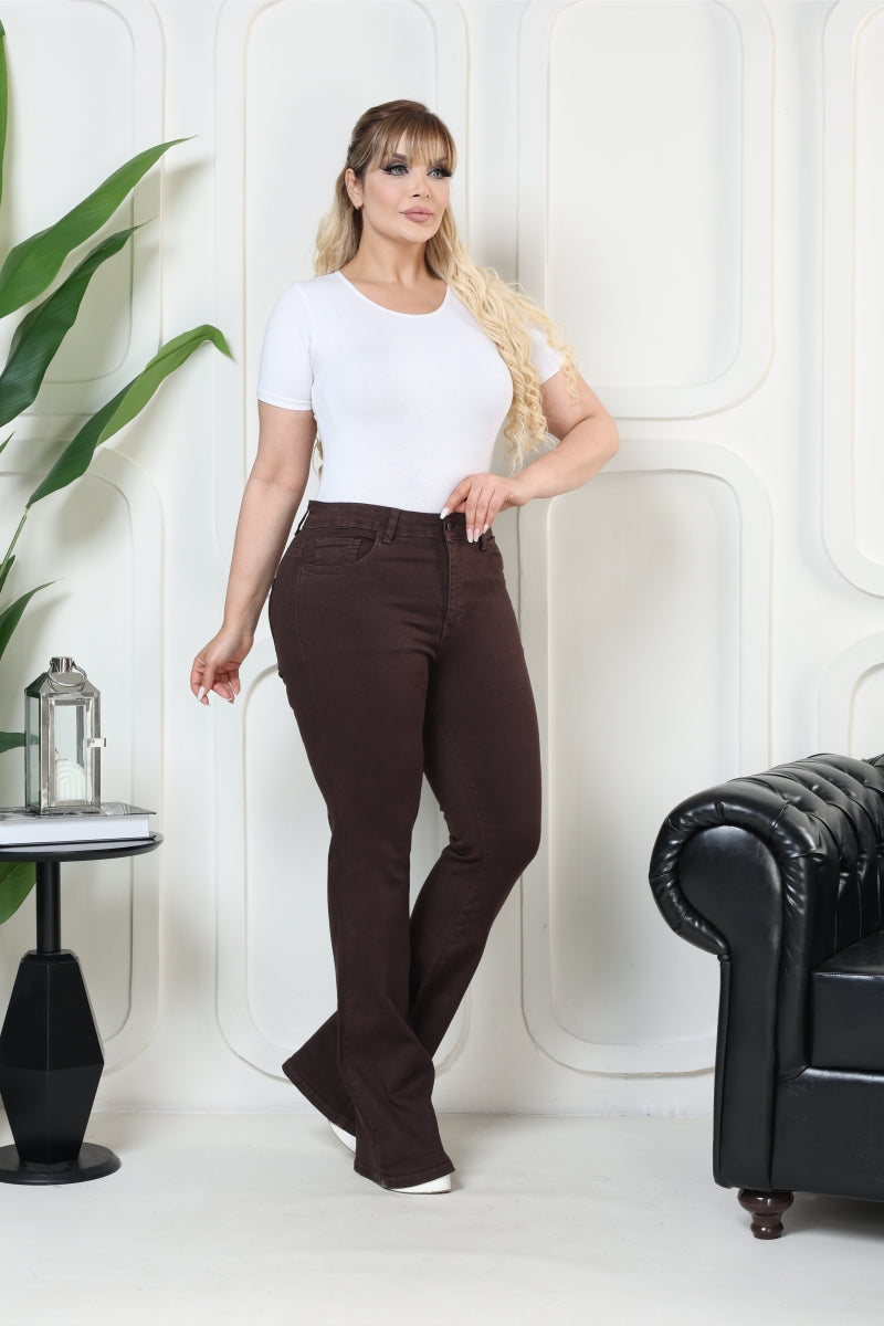 İspanyol Skinny Kot Pantolon Kahverengi