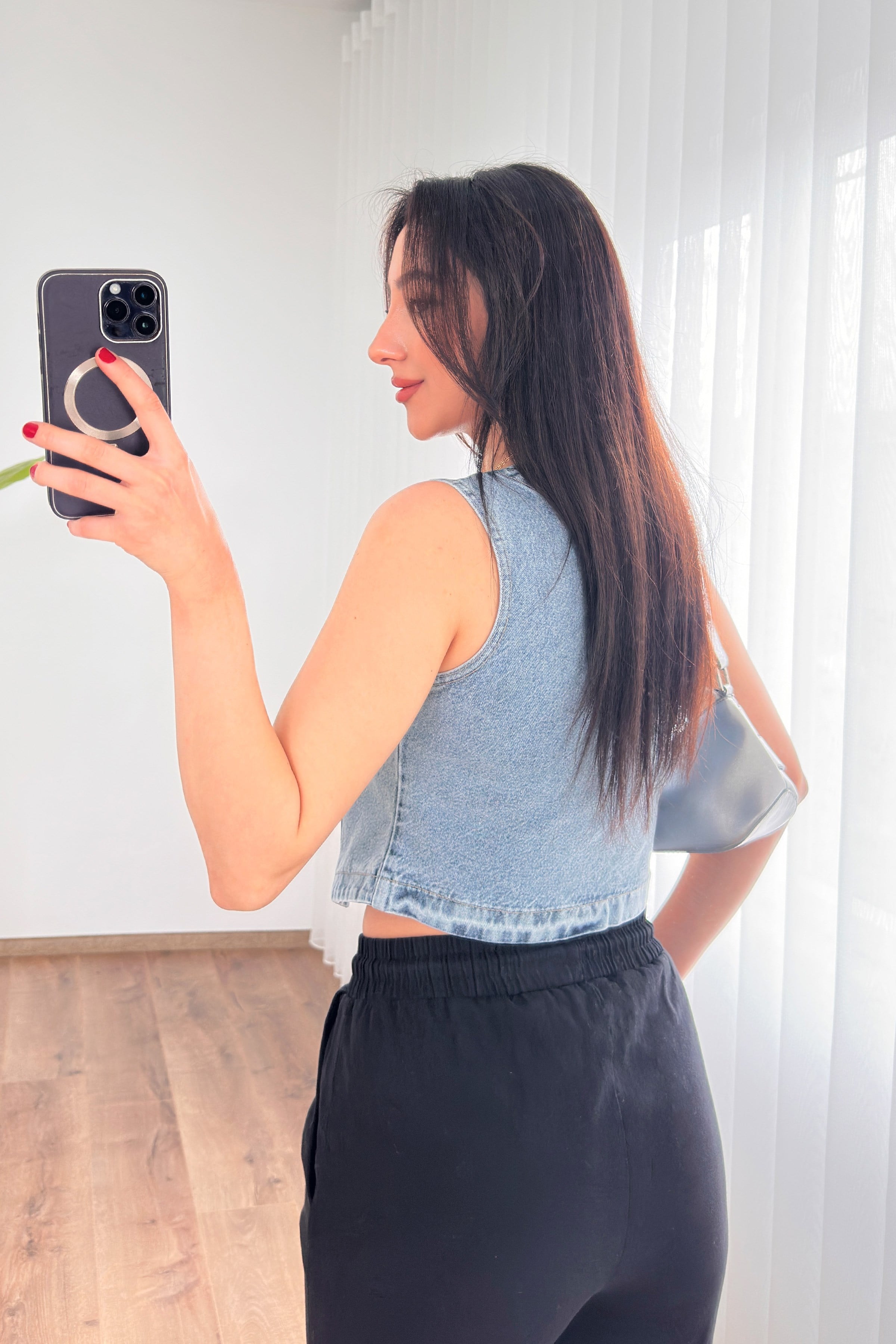 V Yaka Kot Mavii Denim Toptan Yelek