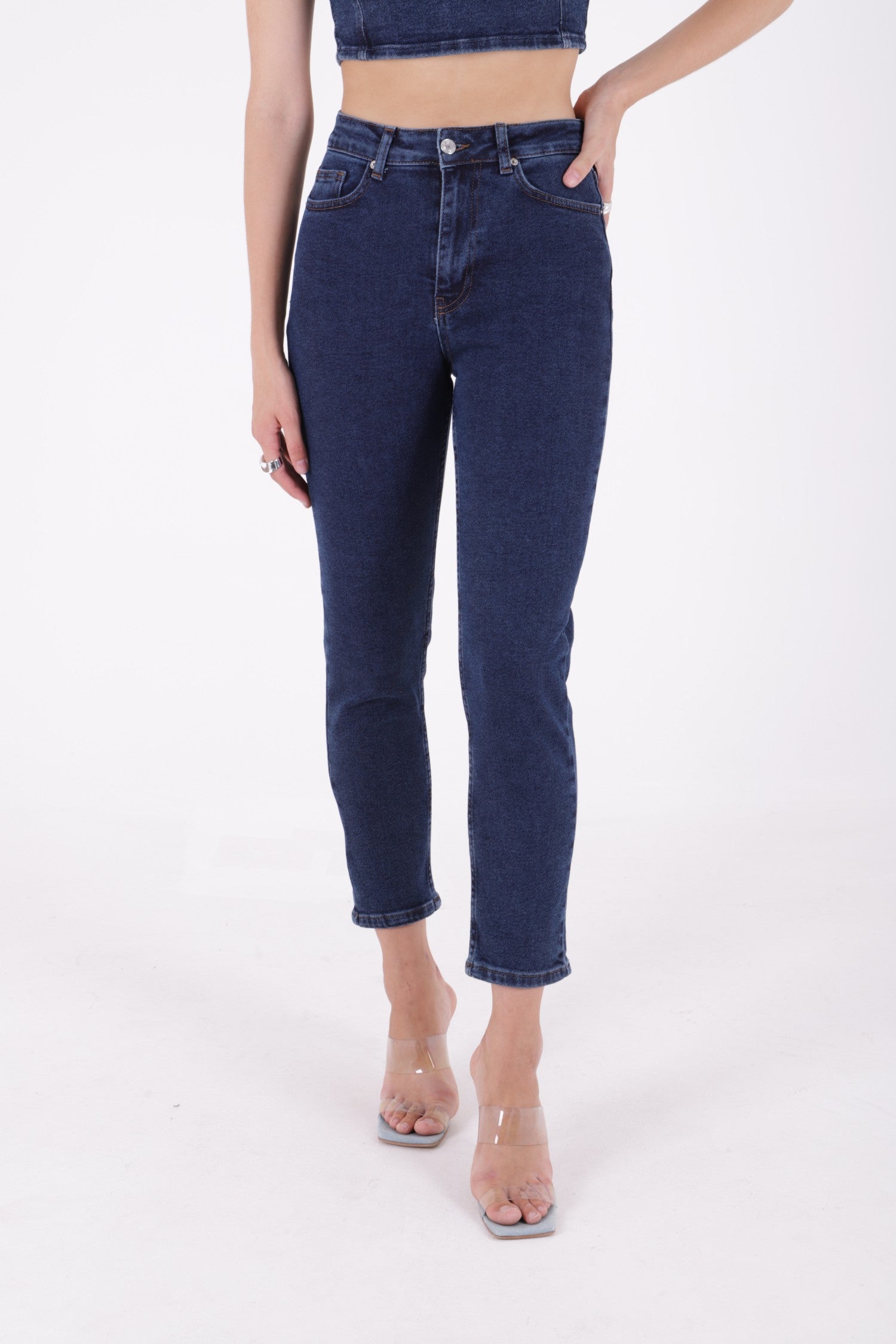 Comfort Slim Kot Pantolon - Düz Koyu Rins - (26-31) - 2