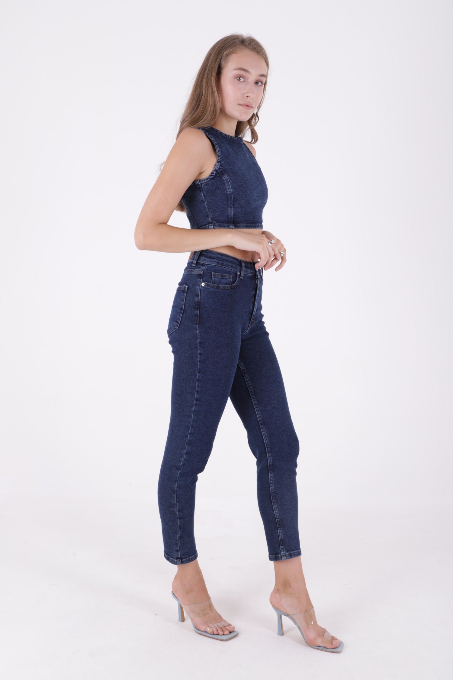 Comfort Slim Kot Pantolon - Düz Koyu Rins - (26-31) - 4