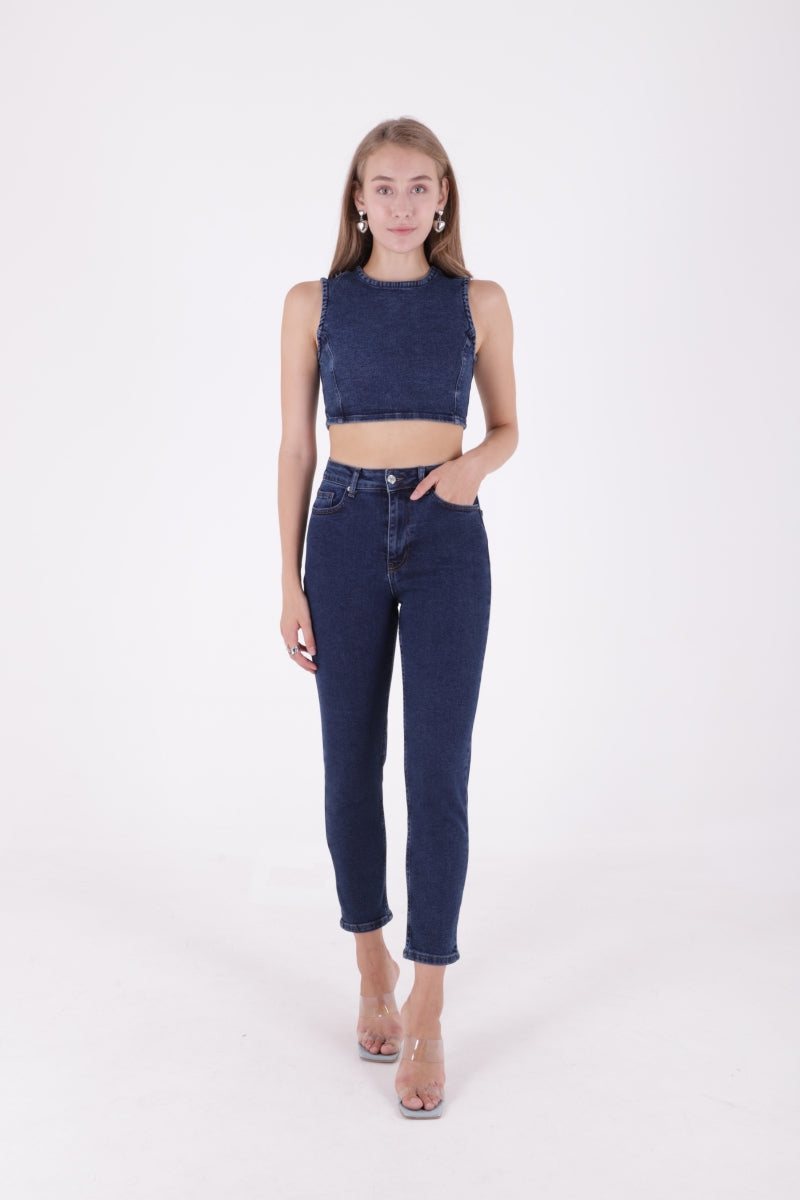 Comfort Slim Kot Pantolon Düz Koyu Rins