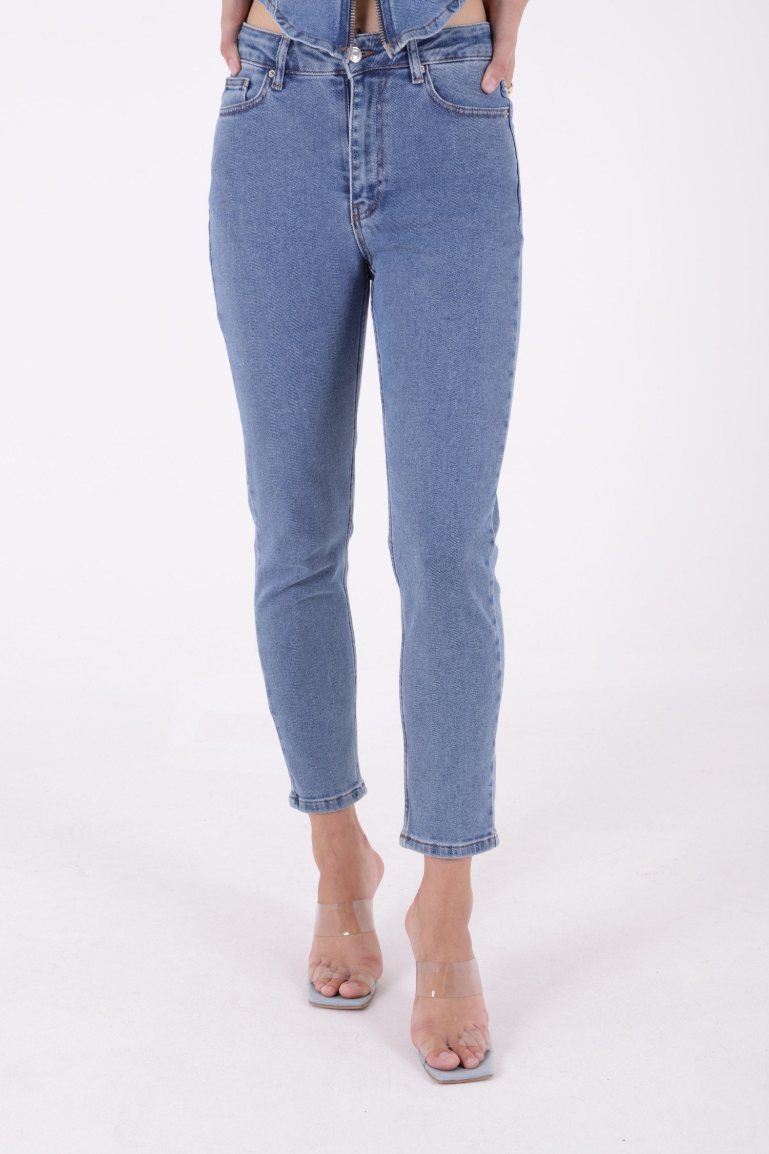 Comfort Slim Kot Pantolon - Düz Orta Mavi Rins - (26-31) - 2