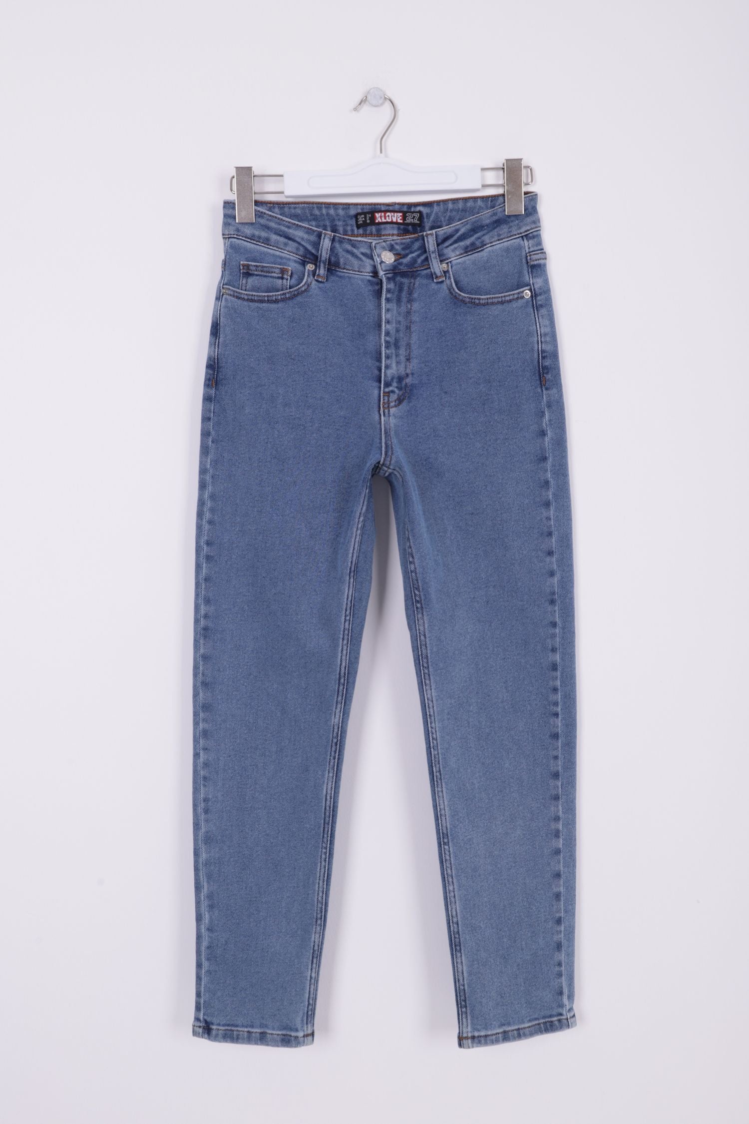 Comfort Slim Kot Pantolon - Düz Orta Mavi Rins - (26-31) - 6
