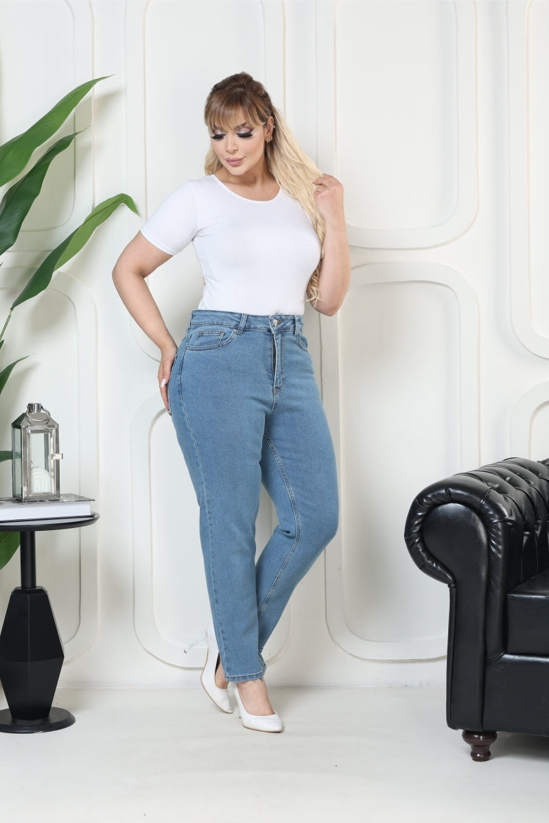 Comfort Slim Kot Pantolon - Düz Orta Mavi Rins - (32-36) - 2