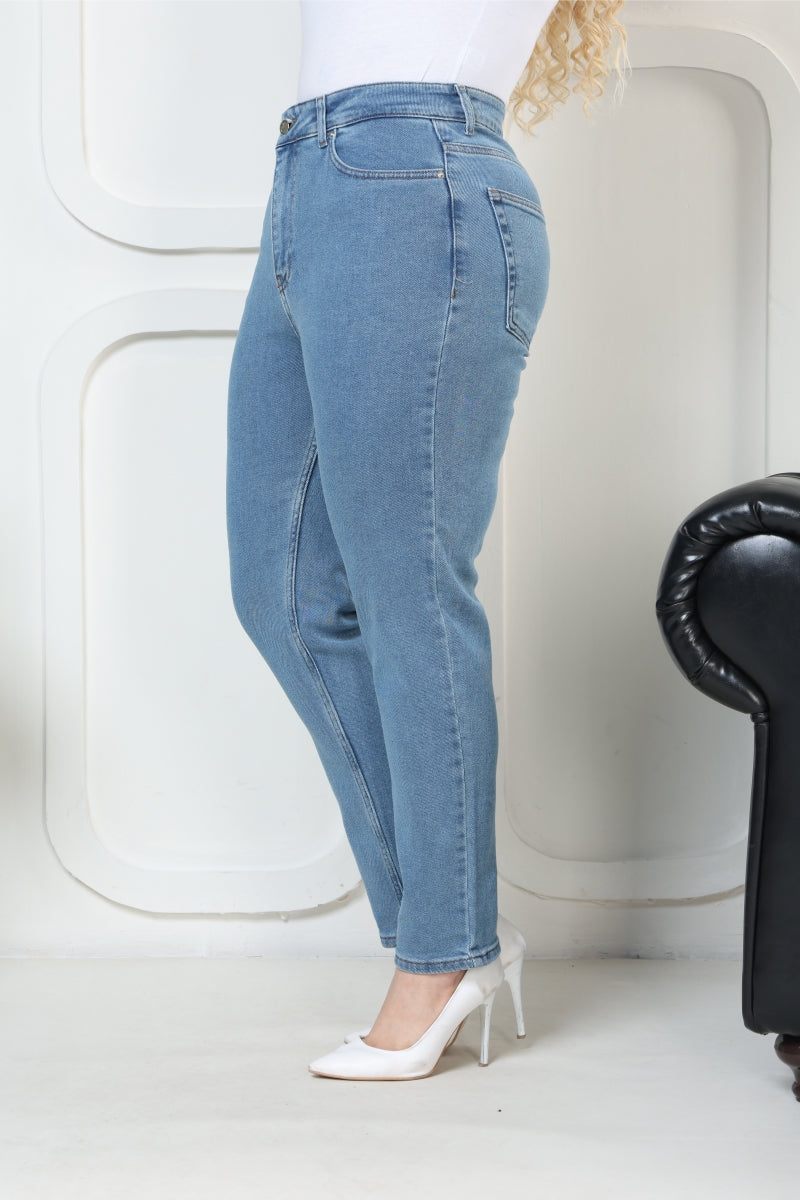 Comfort Slim Kot Pantolon - Düz Orta Mavi Rins - (32-36) - 4