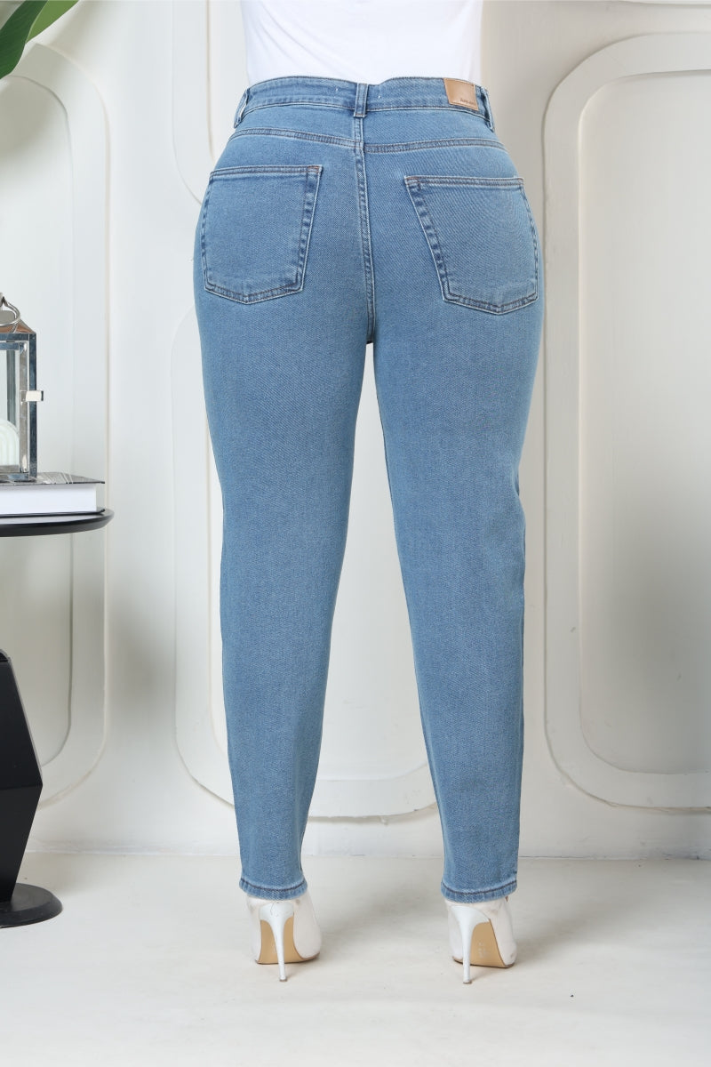 Comfort Slim Kot Pantolon - Düz Orta Mavi Rins - (32-36) - 5
