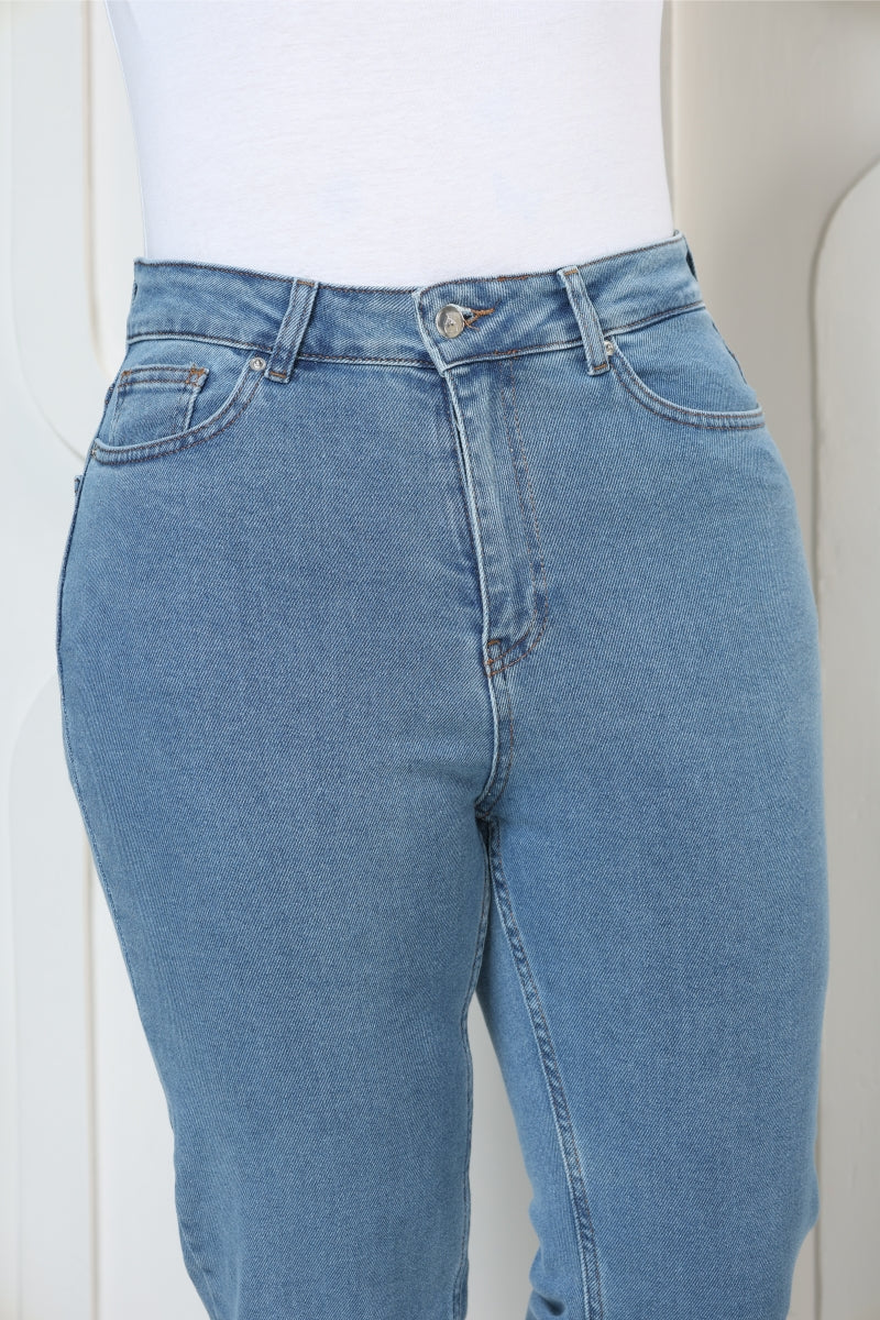 Comfort Slim Kot Pantolon - Düz Orta Mavi Rins - (32-36) - 6