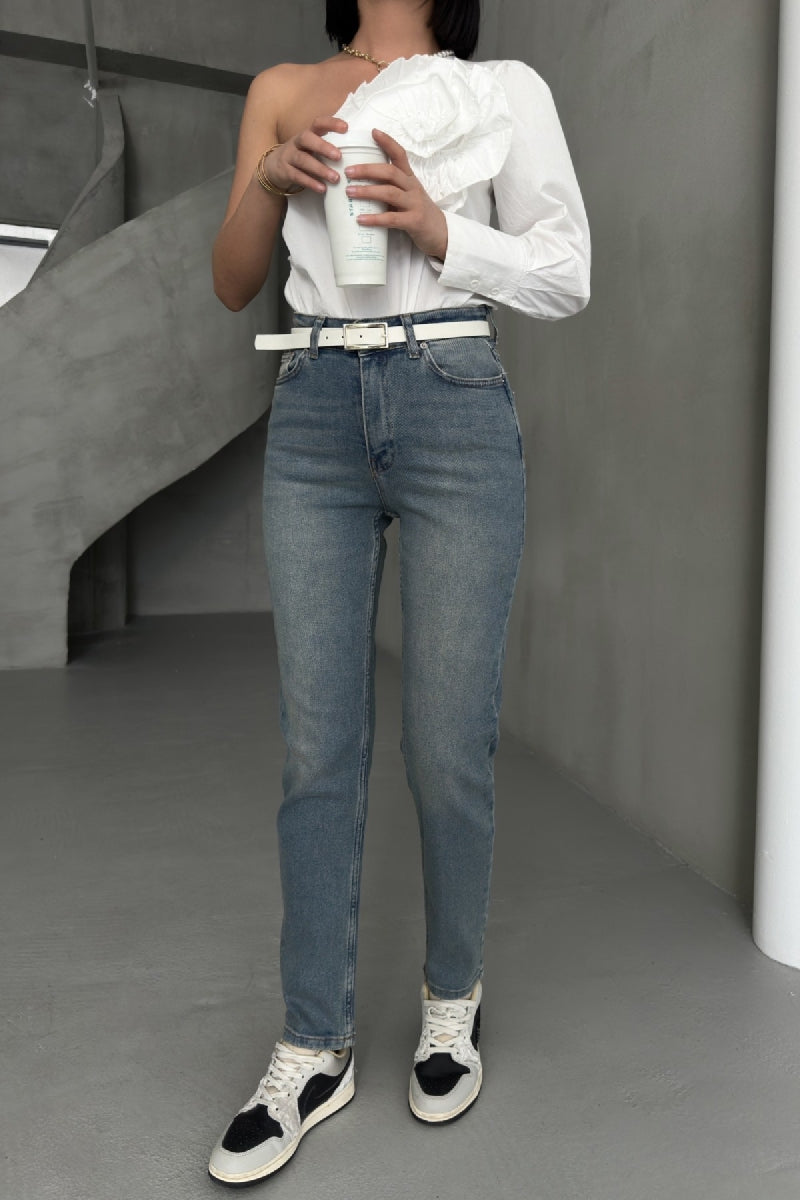 Comfort Slim Kot Pantolon Orta Mavi ve Tintli