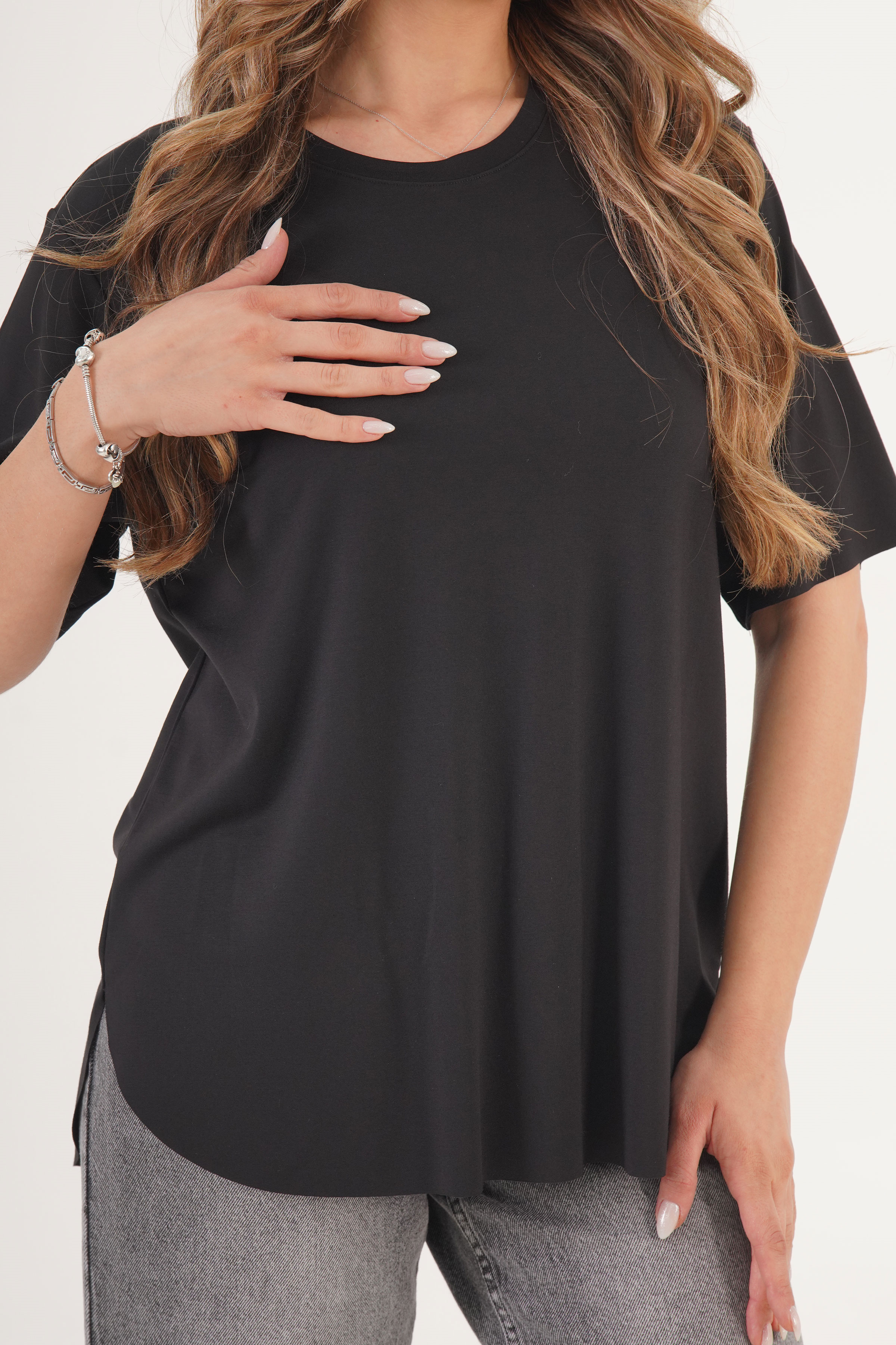 Dikişsiz Bisiklet Yaka Toptan Siyah Tişört