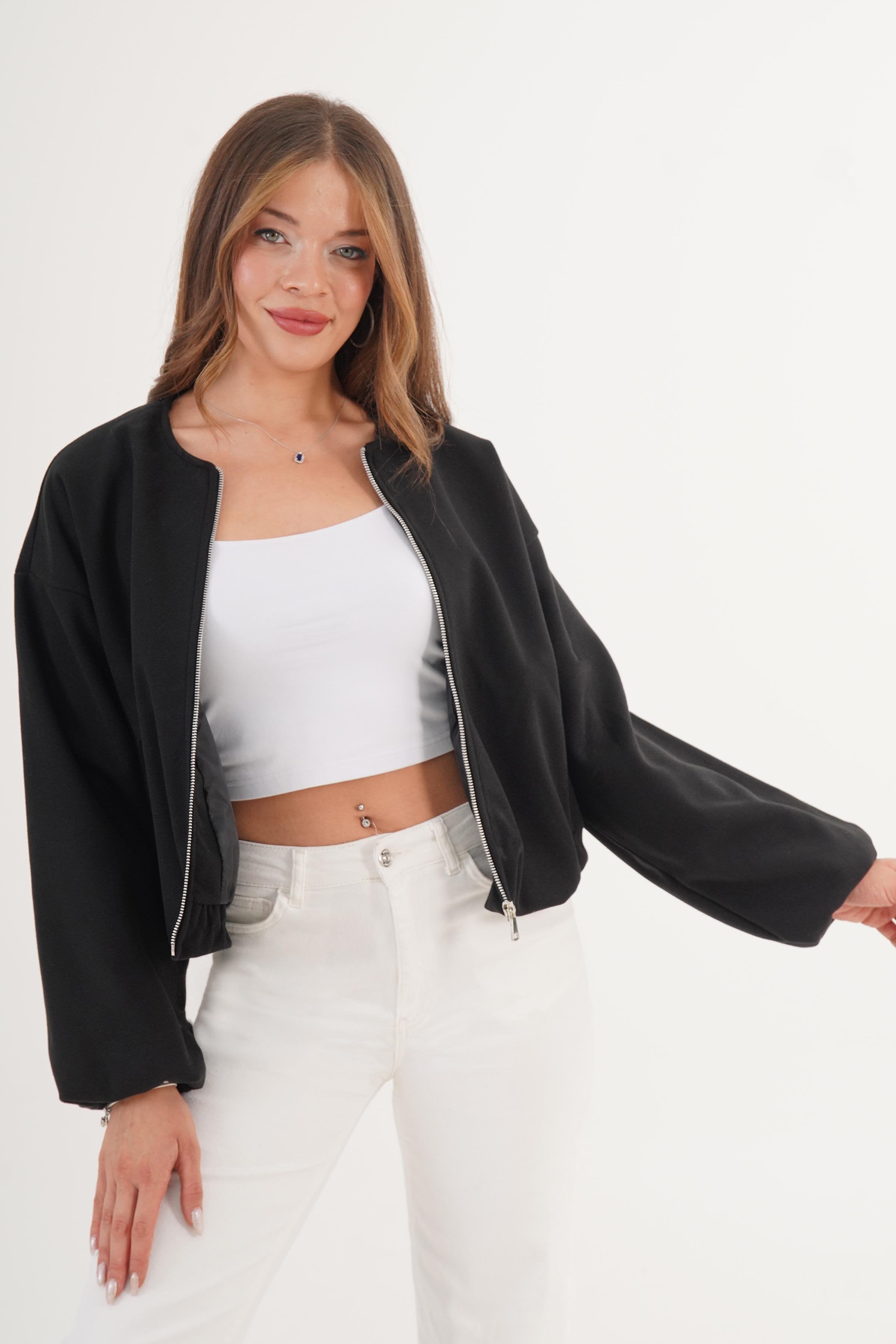 Fermuarlı İç Astarlı Bomber Siyah Toptan Ceket Siyah S