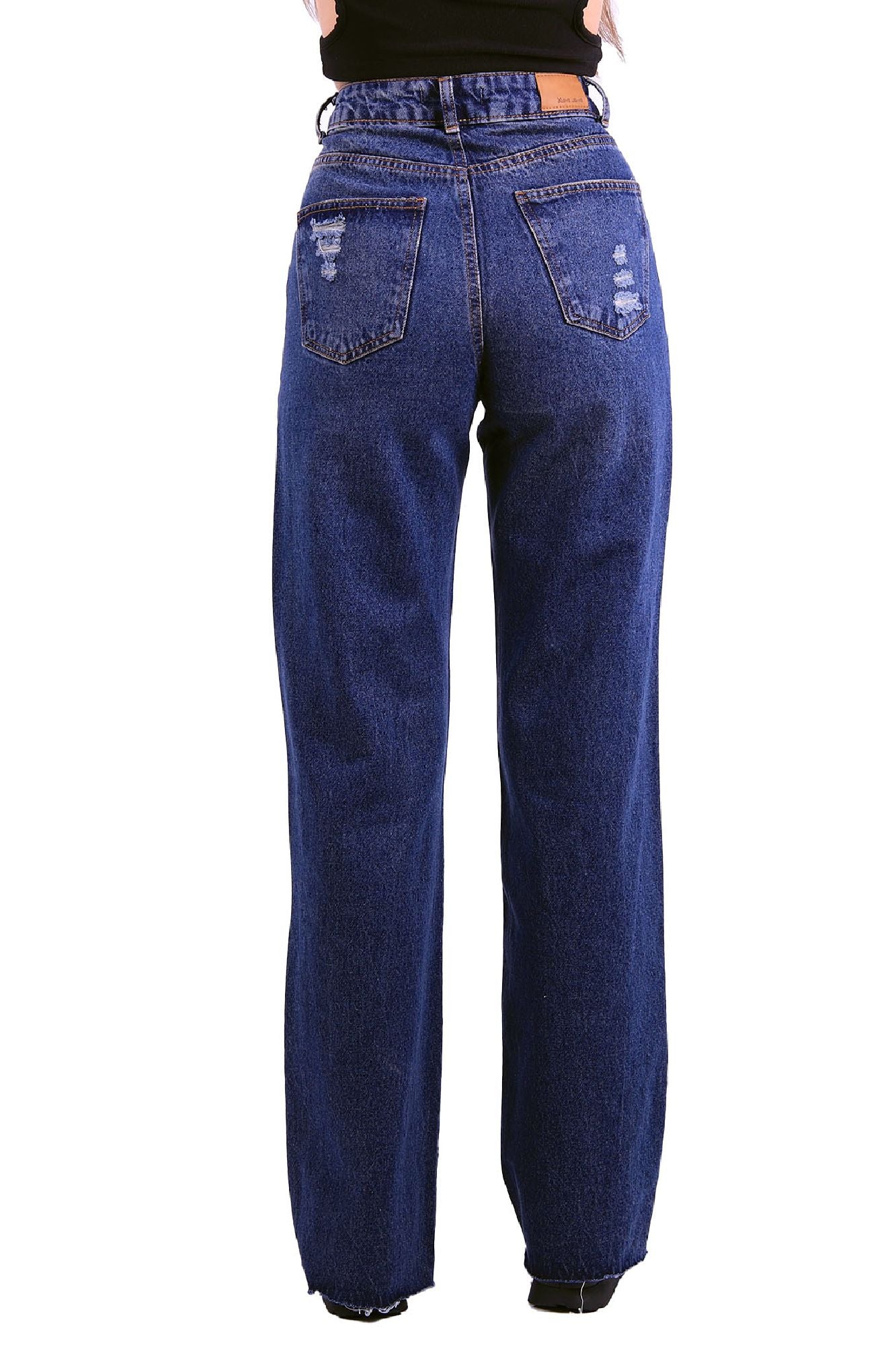 Yırtık 5 Düğmeli Relax Pantolon - Orta Mavi ve Tintli - (27-32) - 4