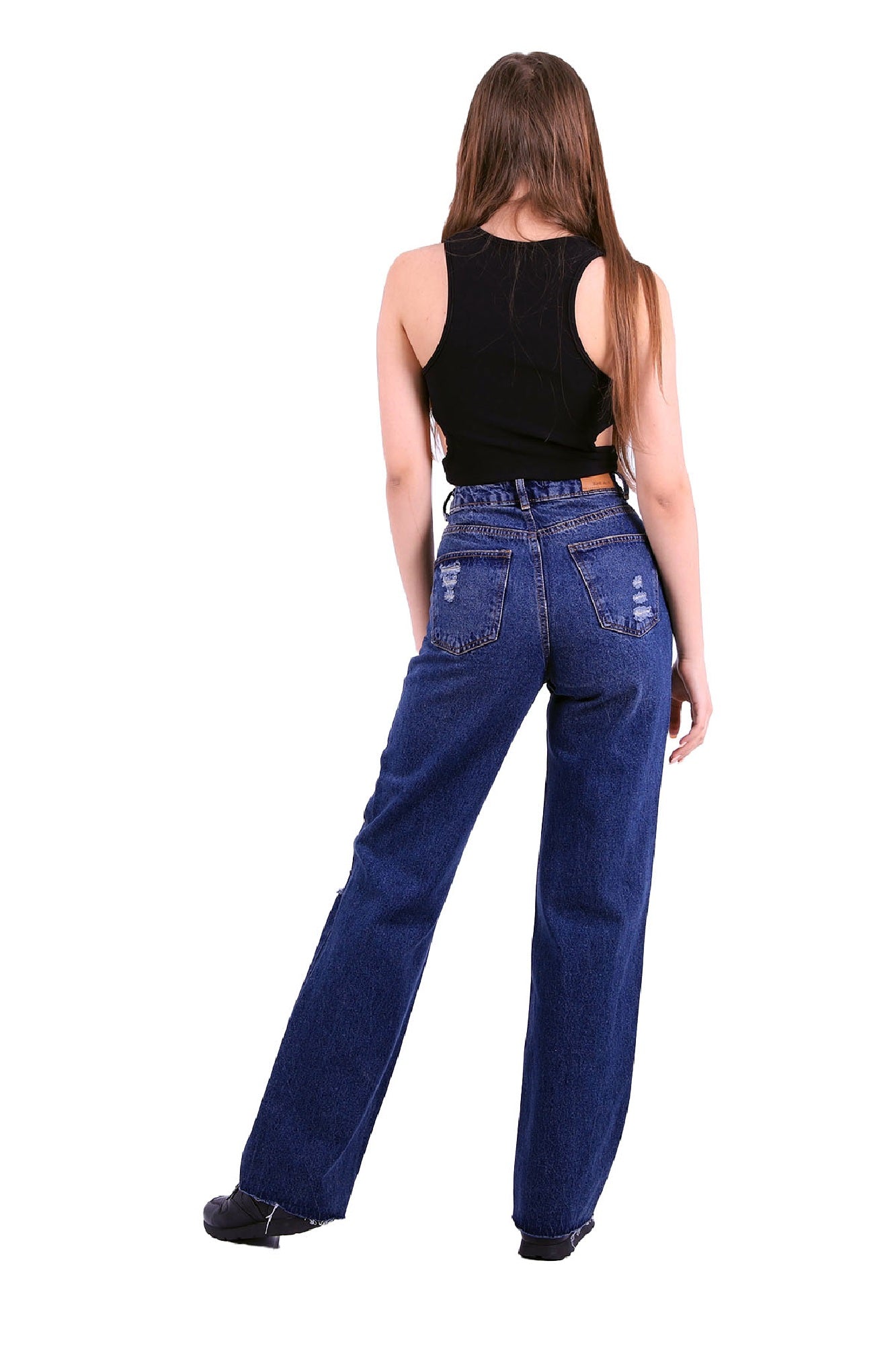 Yırtık 5 Düğmeli Relax Pantolon - Orta Mavi ve Tintli - (27-32) - 6