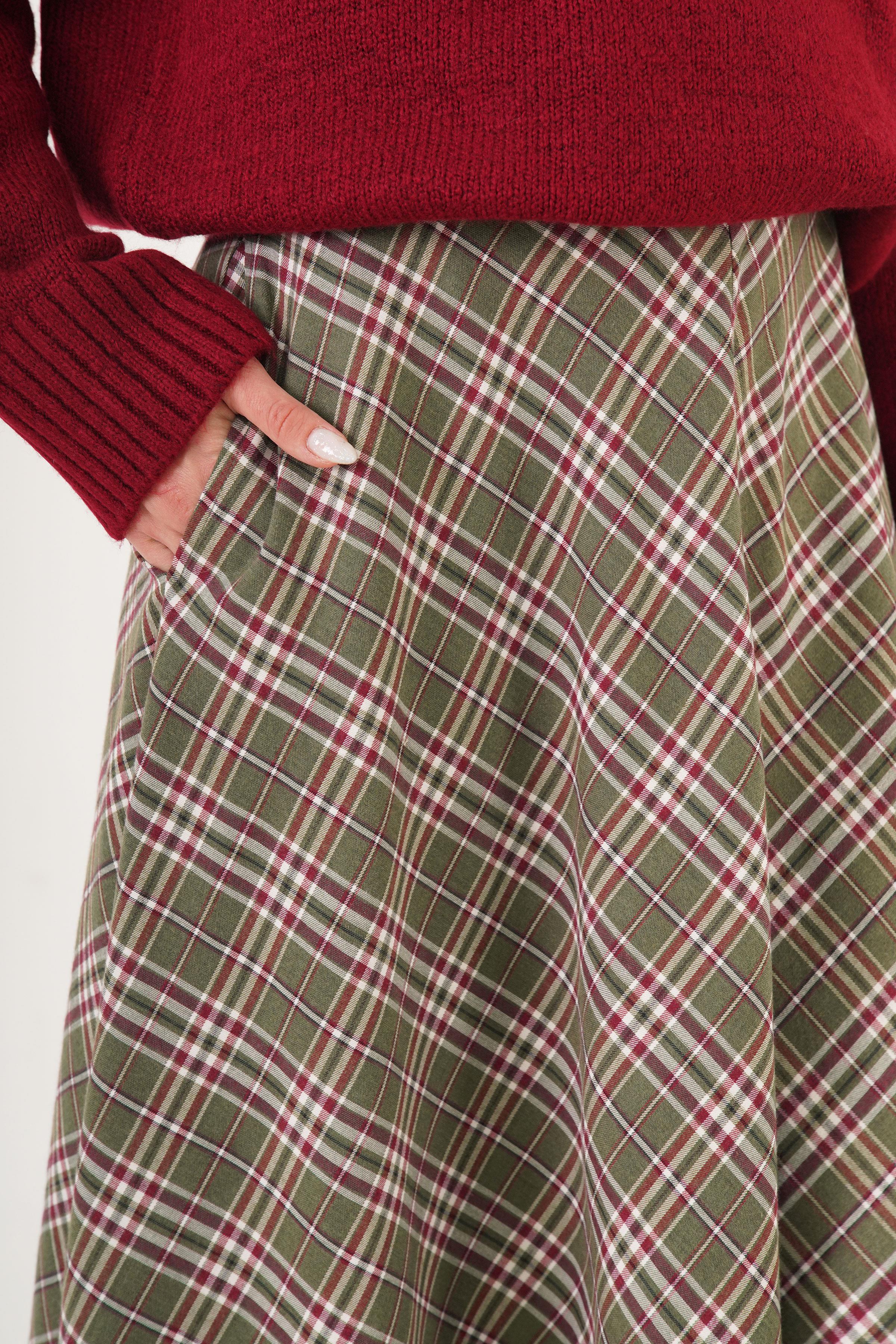 Volan Kesim Haki Ekose Uzun Toptan Etek