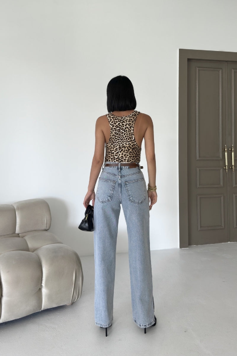 Paçası Yırtmaçlı Boru Paça Relax Kot Pantolon - Kar Yıkama Açık Mavi - (27-32) - 4