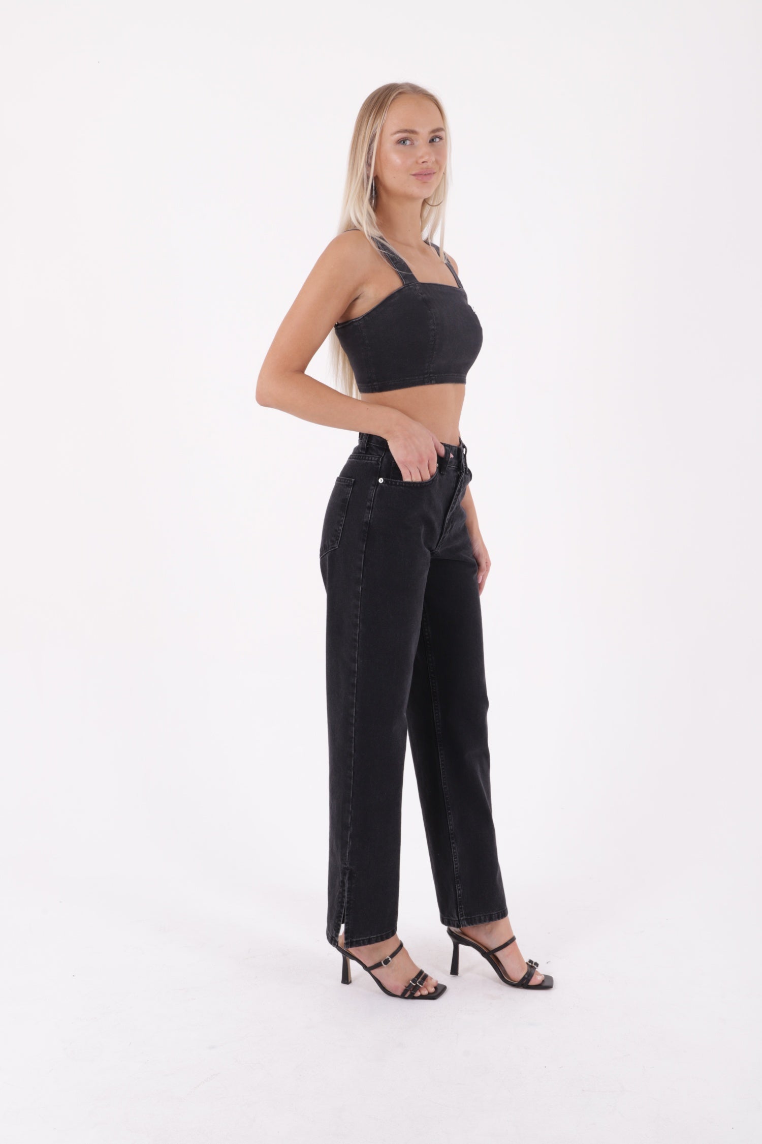 Paçası Yırtmaçlı Boru Paça Relax Kot Pantolon - Düz Antrasit - (27-32) - 4
