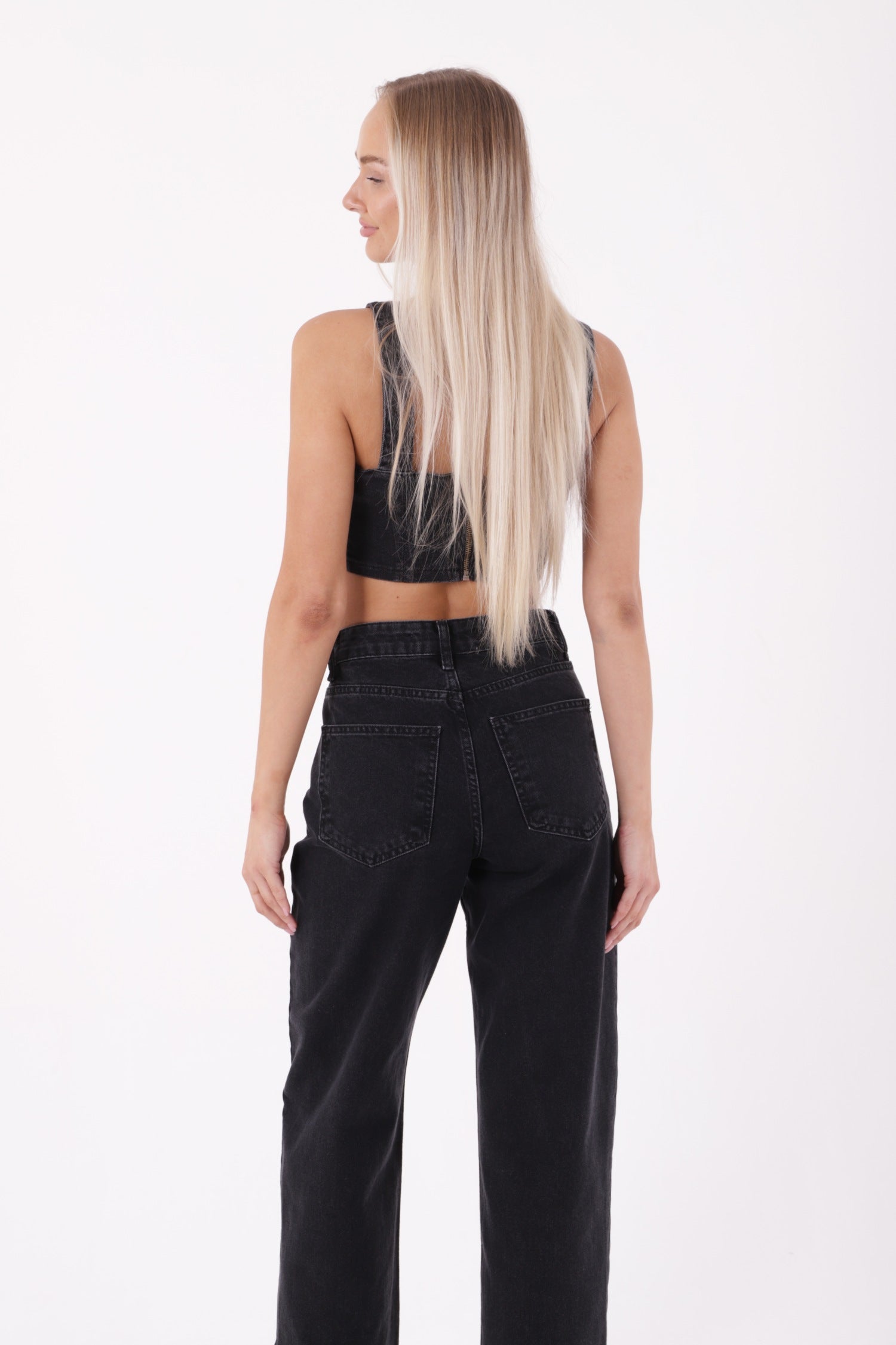 Paçası Yırtmaçlı Boru Paça Relax Kot Pantolon - Düz Antrasit - (27-32) - 5