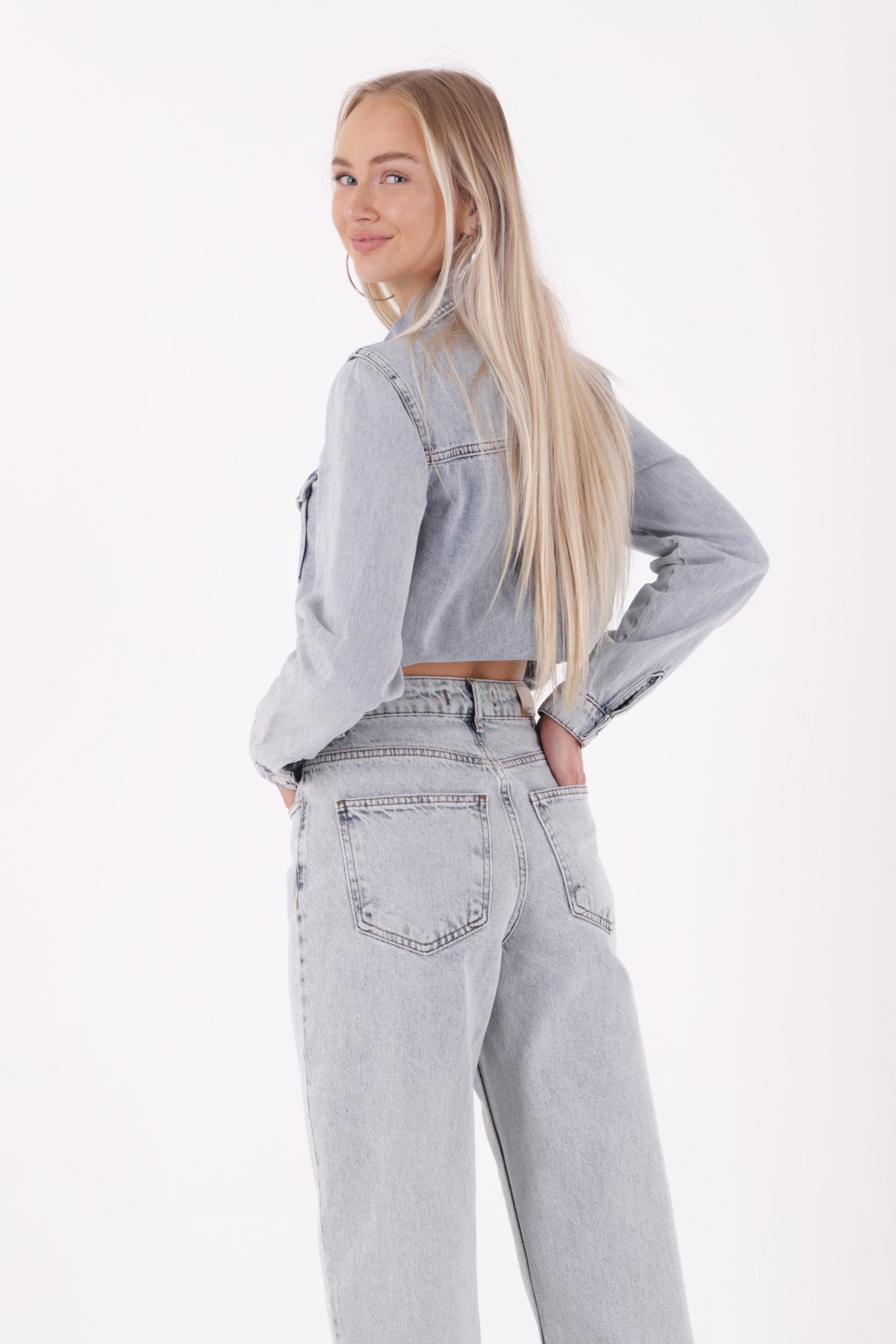 Paçası Yırtmaçlı Boru Paça Relax Kot Pantolon - Buz Mavisi ve Tintli - (27-32) - 5