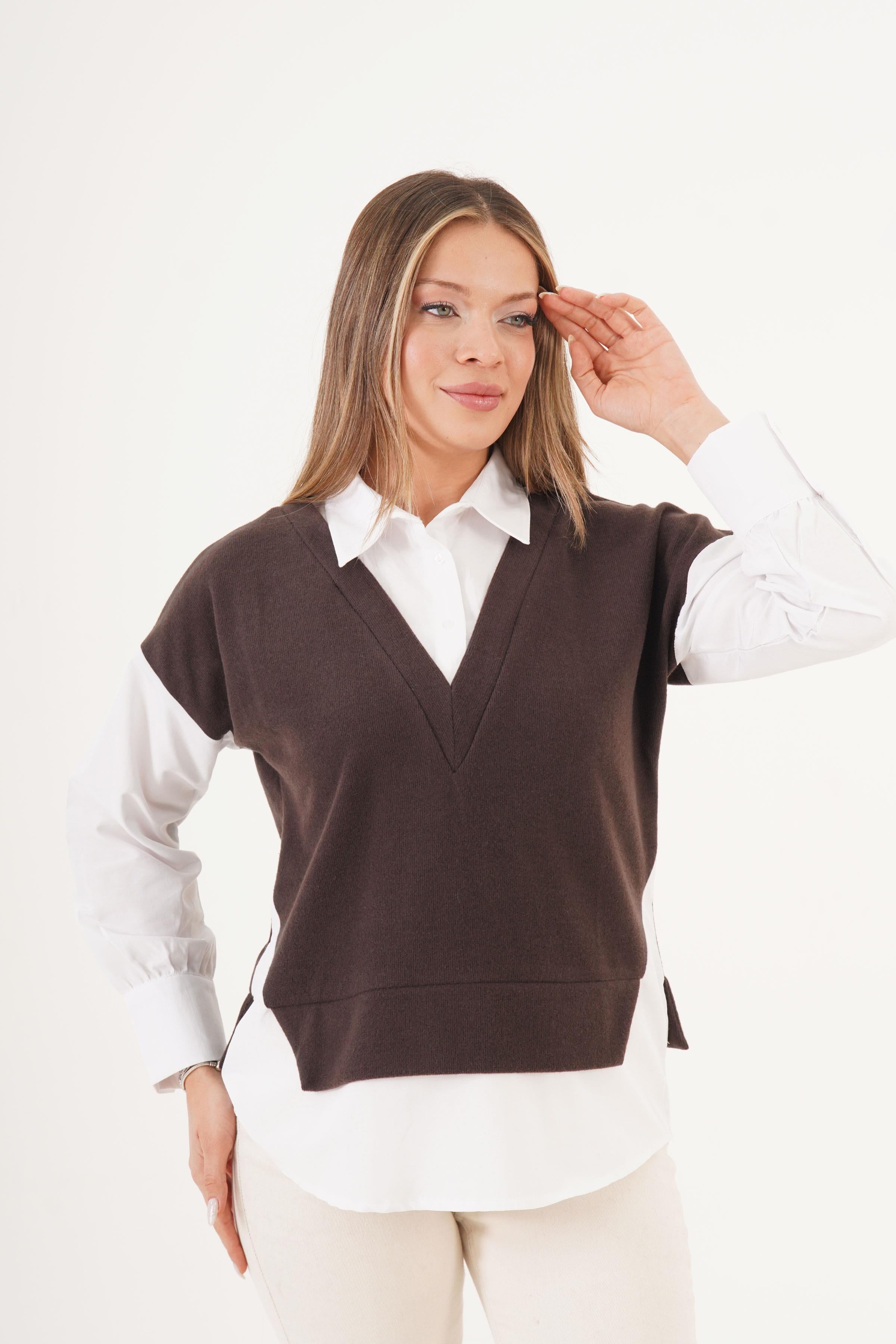 Gömlek Çıkmalı Toptan Kahve Bluz Kahverengi S