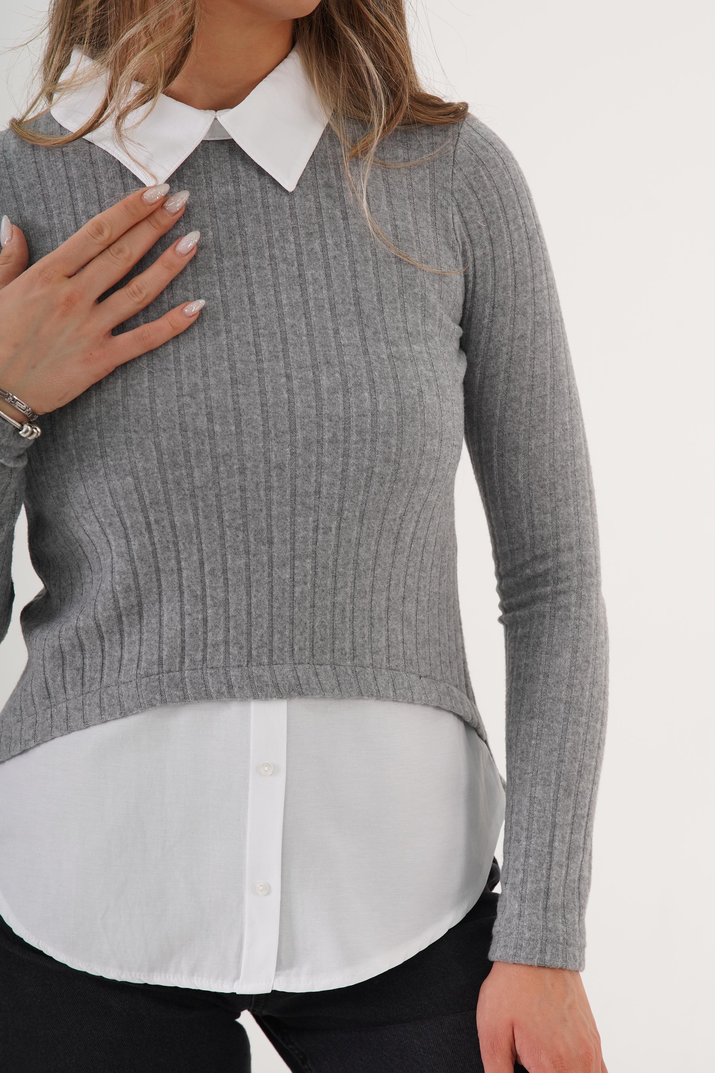 Gömlek Detaylı Uzun Kol Toptan Bluz