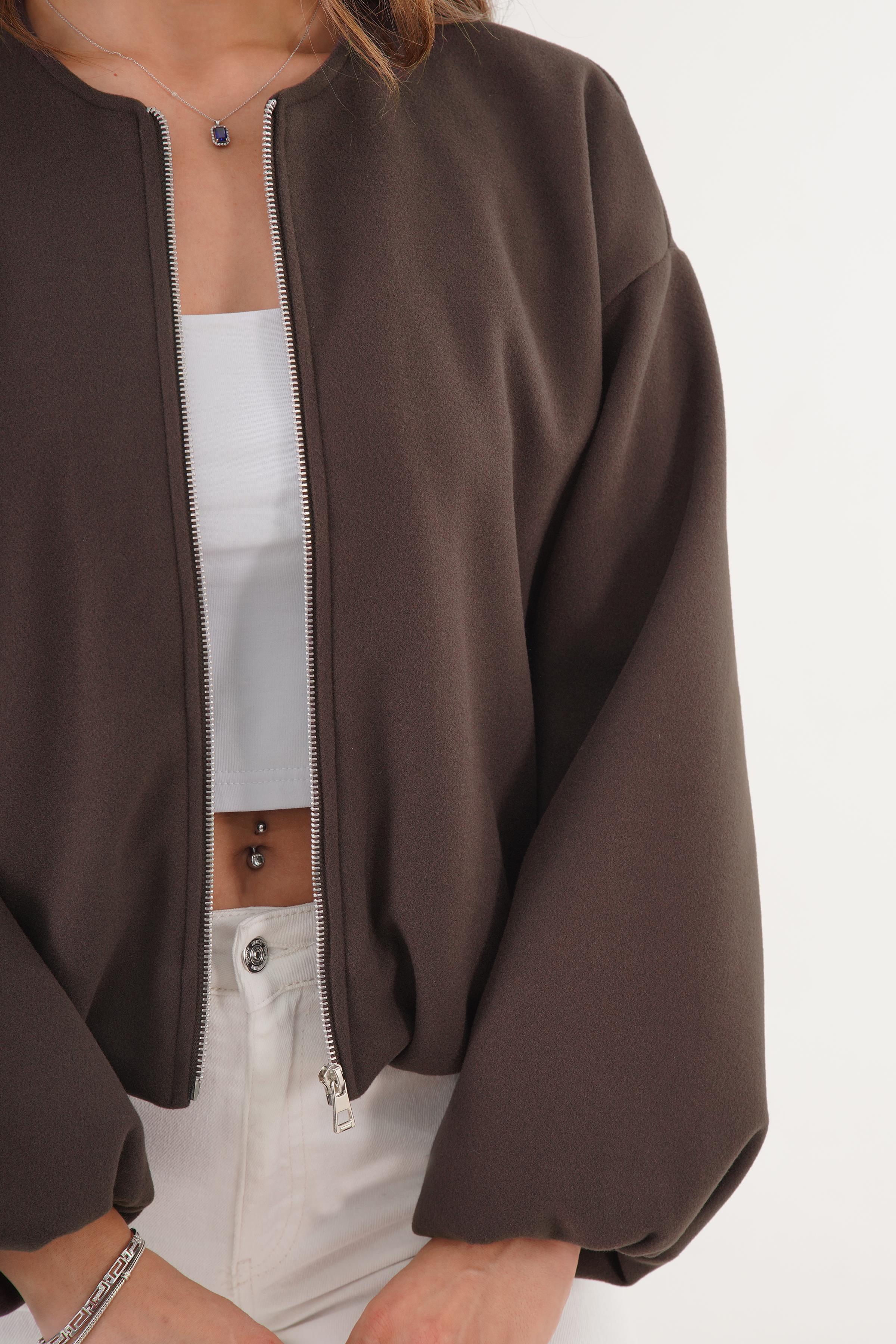 Fermuarlı İç Astarlı Bomber Kahve Toptan Ceket