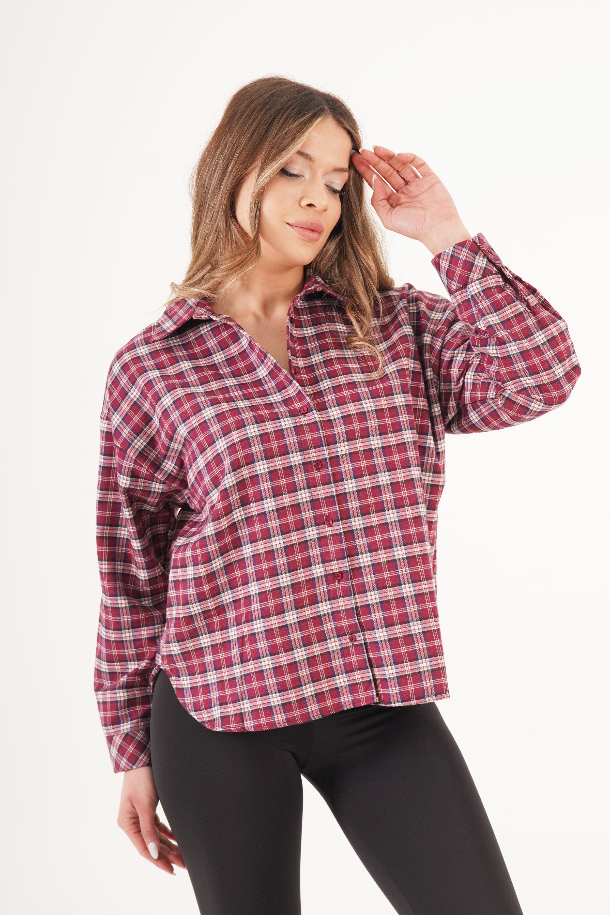 Ekose Düğmeli Bordo Oduncu Gömlek Bordo S