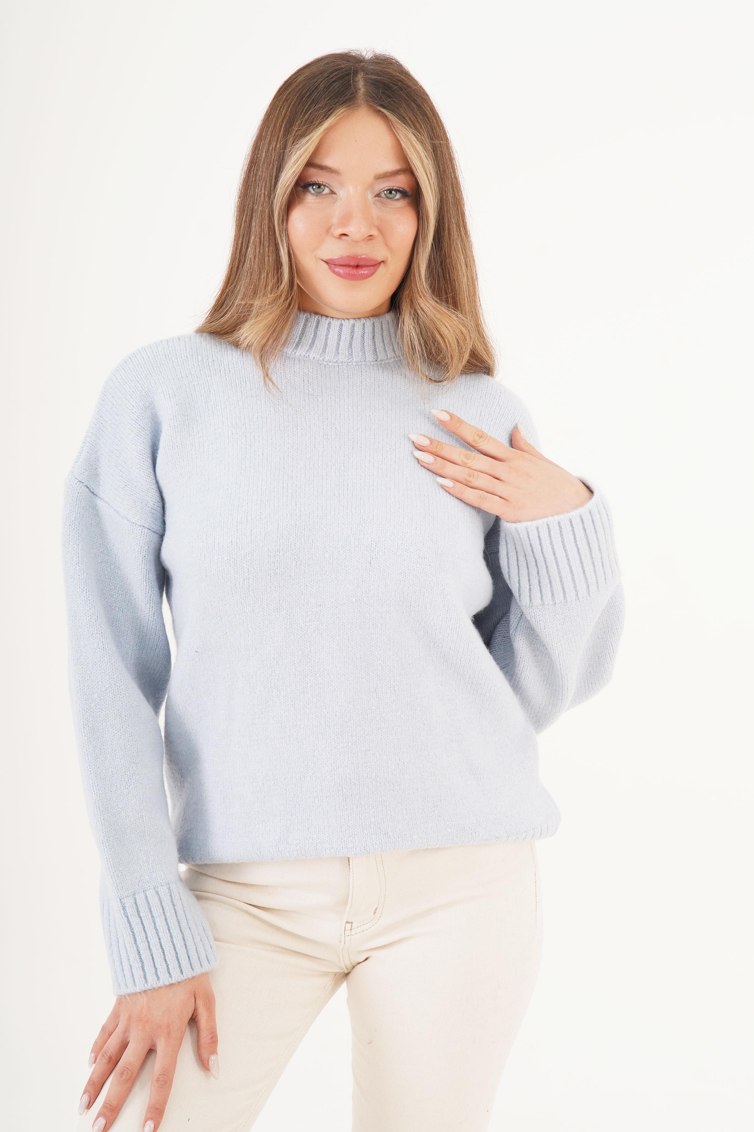 Ribana Detaylı Basic Toptan Bebe Mavisi Kazak