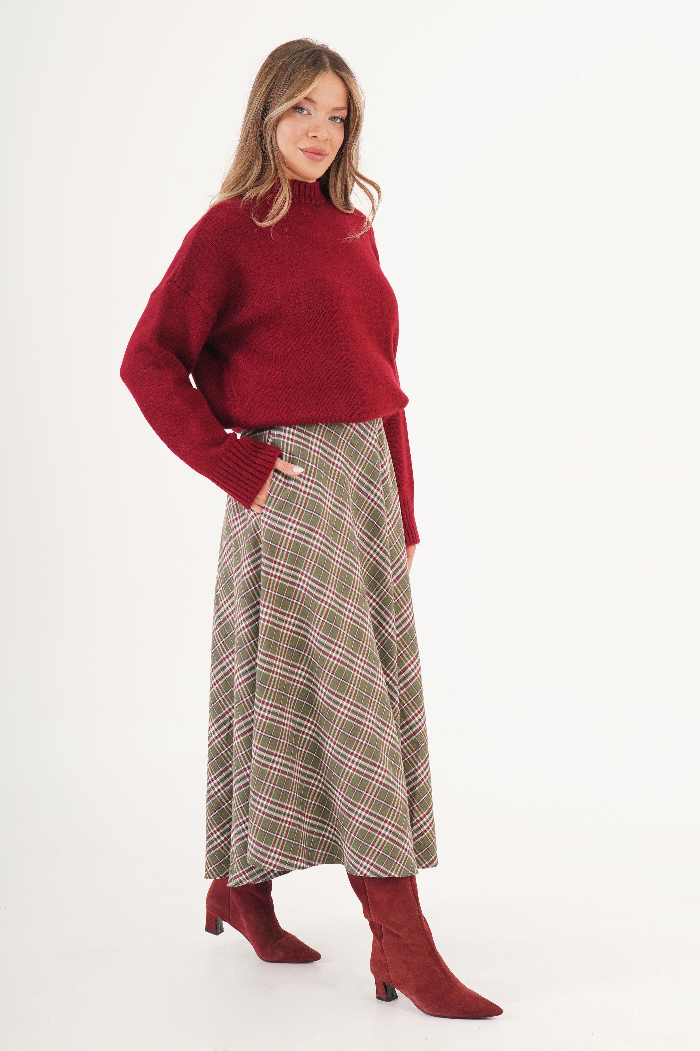 Volan Kesim Haki Ekose Uzun Toptan Etek