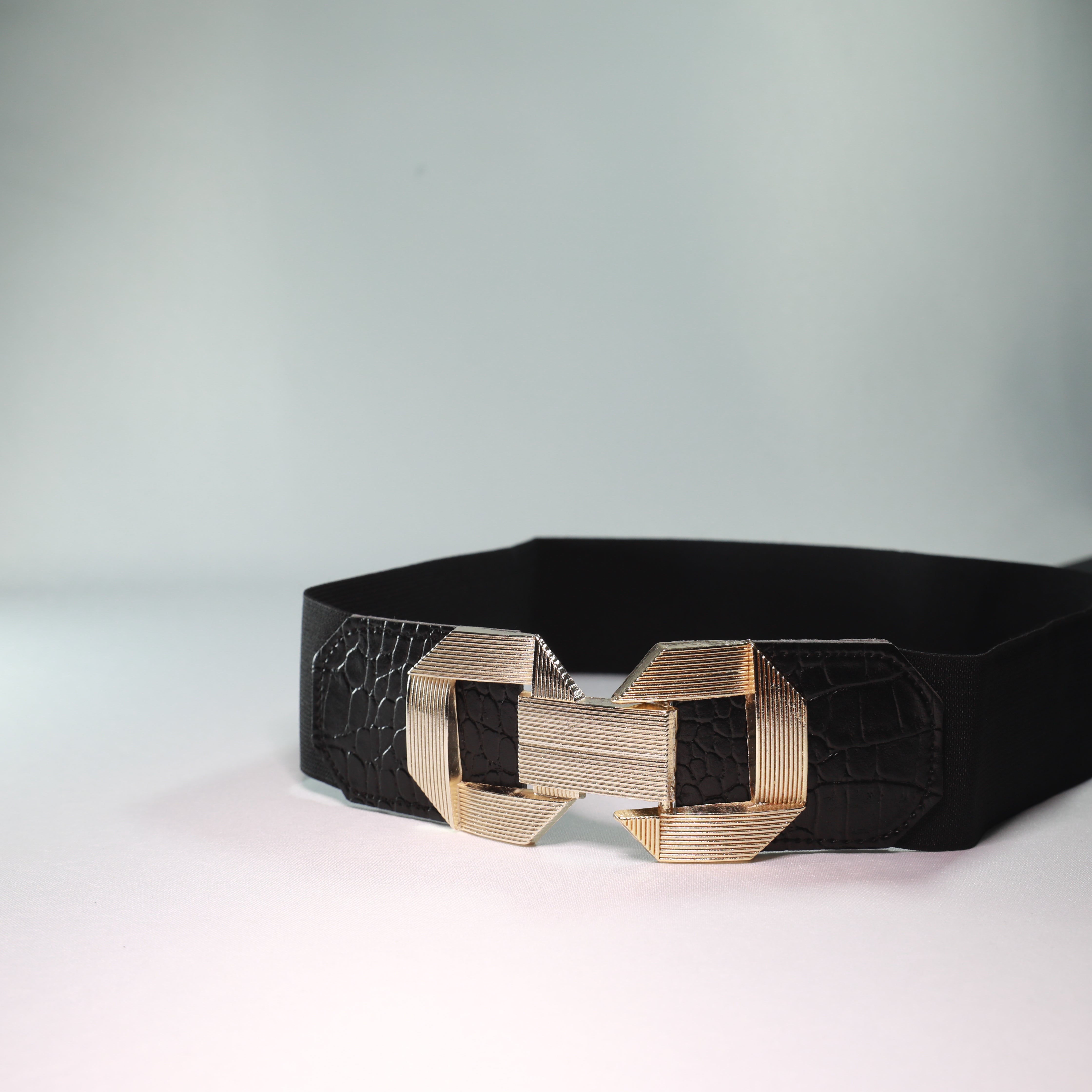 Elastic Belt with Metal Gold Buckle