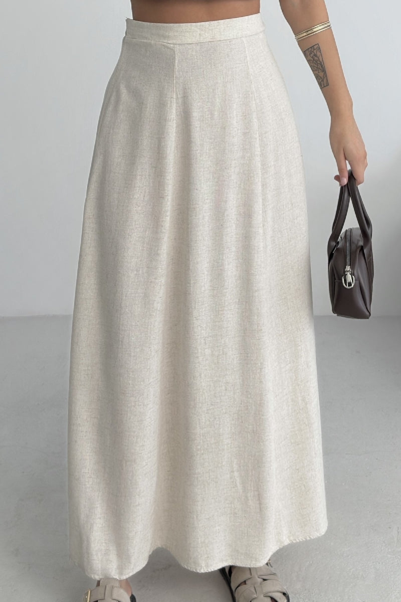 Lastikli Uzun Keten Etek - Naturel - (36-42-4) - 4